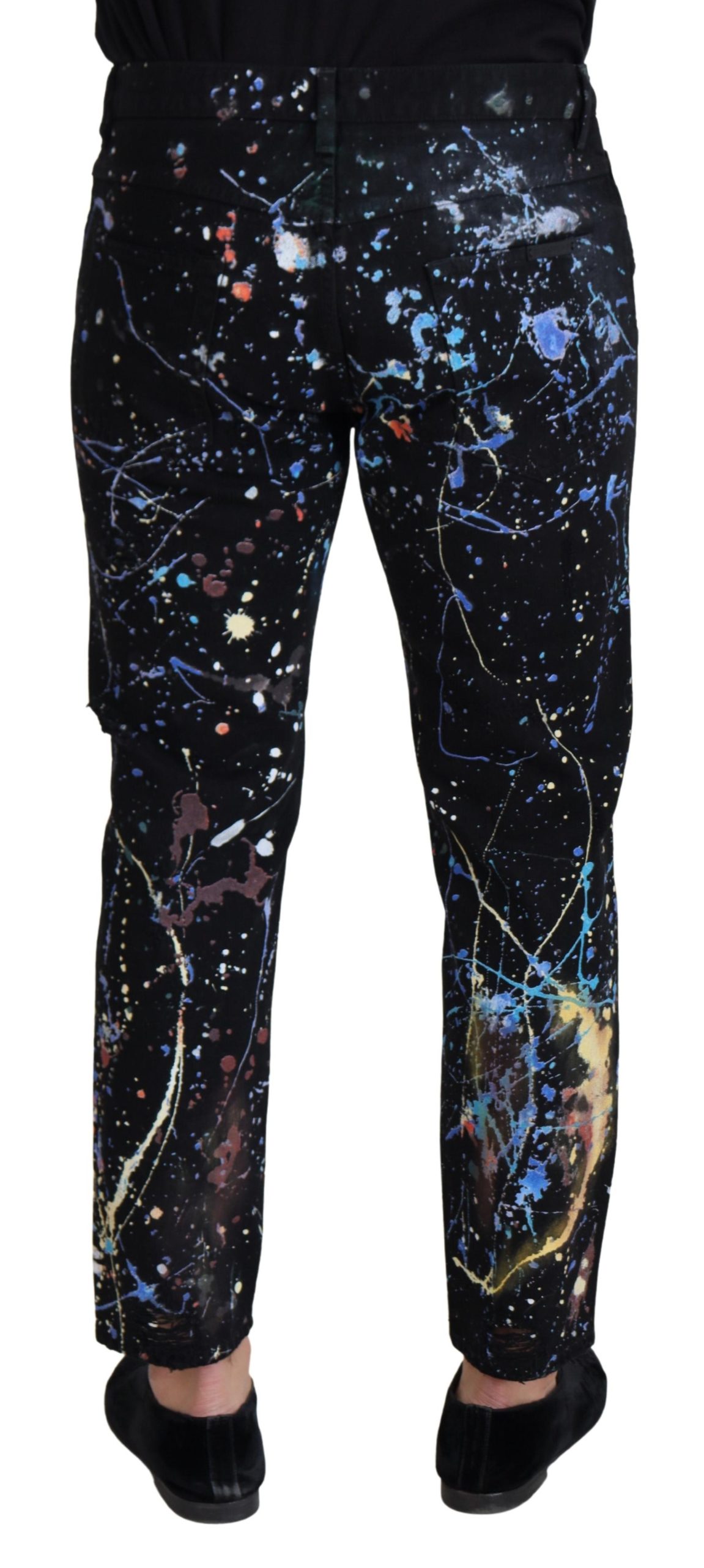 Dolce & Gabbana Black Cotton Color Splash Print Denim Jeans - Image 3
