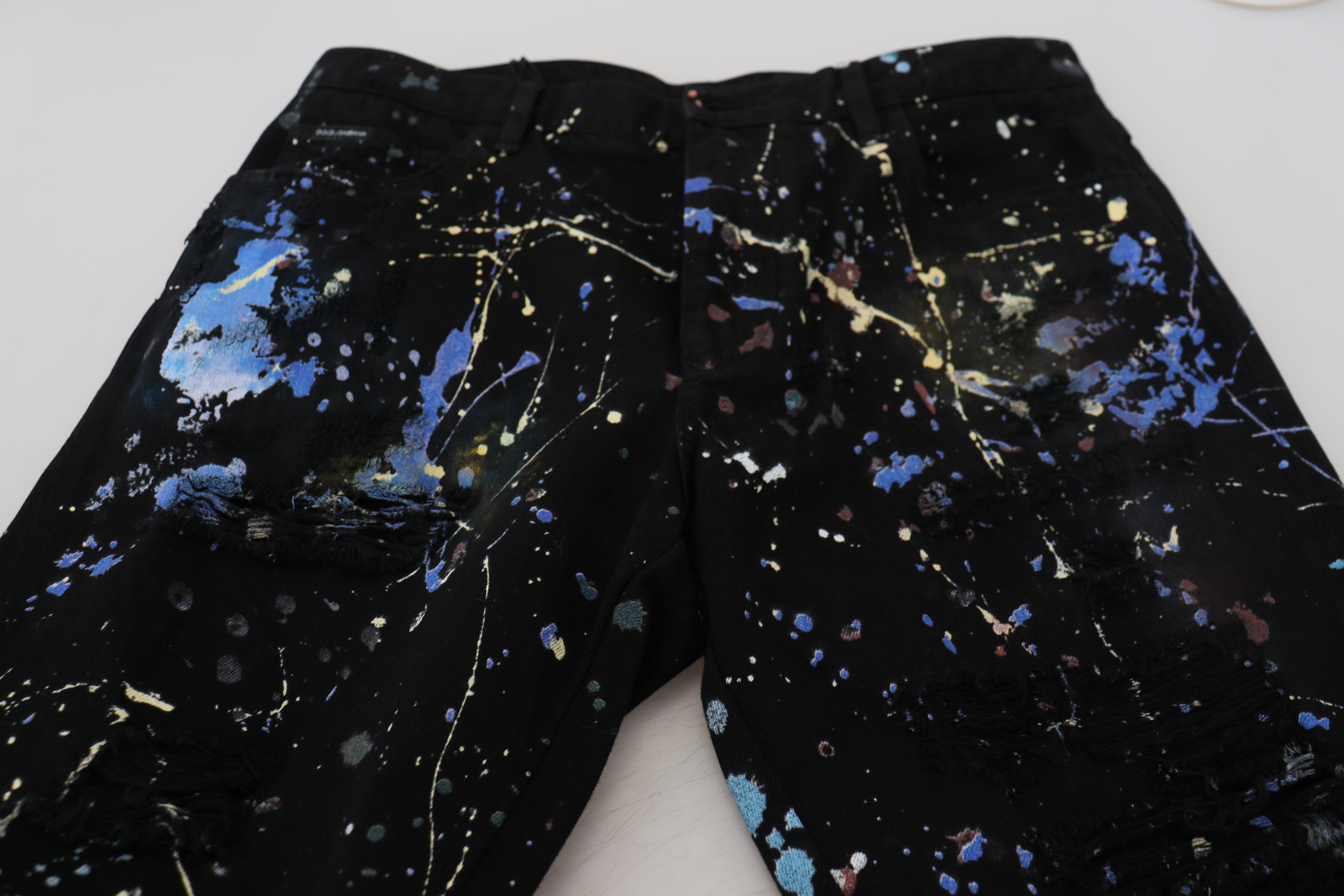Dolce & Gabbana Black Cotton Color Splash Print Denim Jeans - Image 5