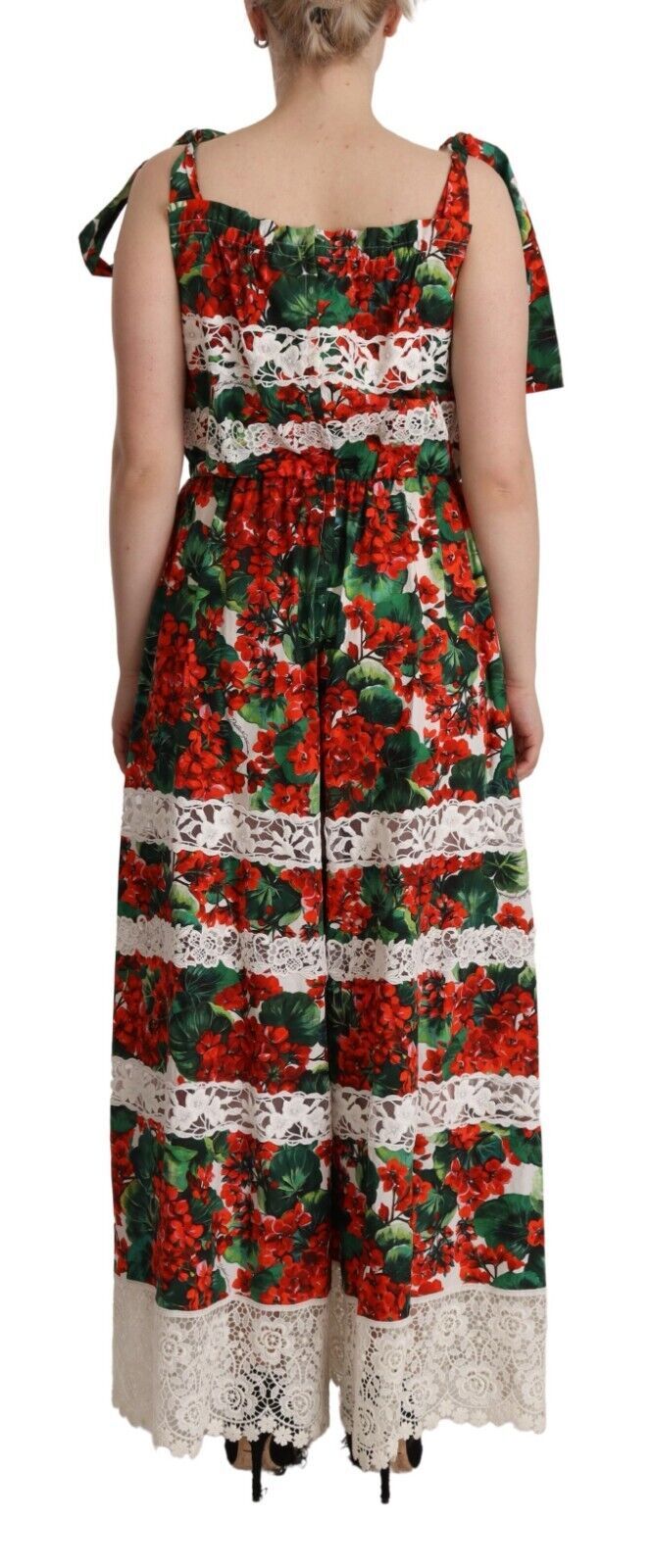 Dolce & Gabbana Multicolor Geranium Print Lace Long Maxi Dress - Image 3