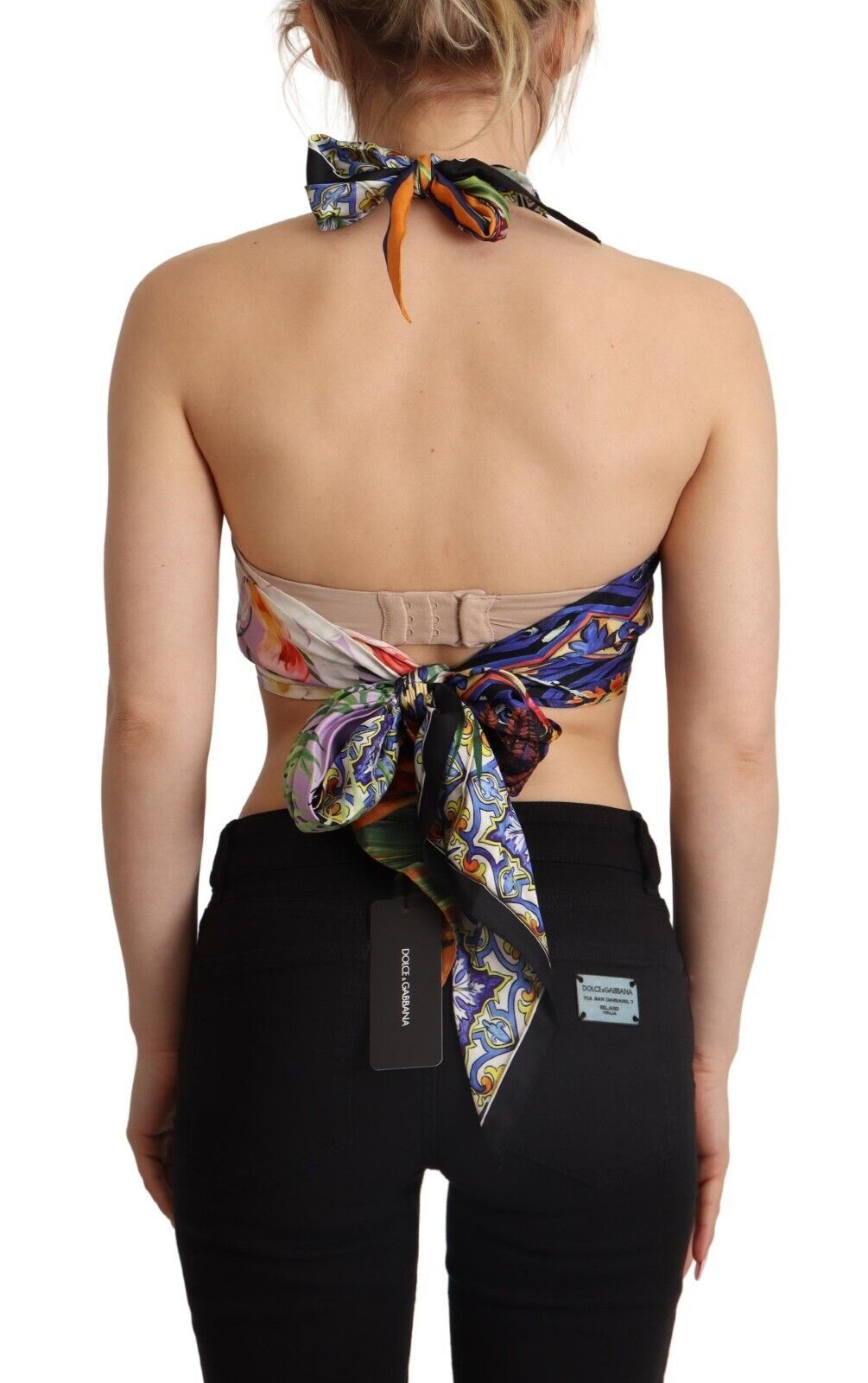 Dolce & Gabbana Multicolor Foulard Silk Halter Cropped Top - Image 3