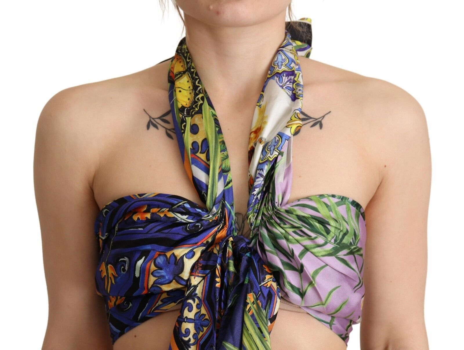 Dolce & Gabbana Multicolor Foulard Silk Halter Cropped Top - Image 4