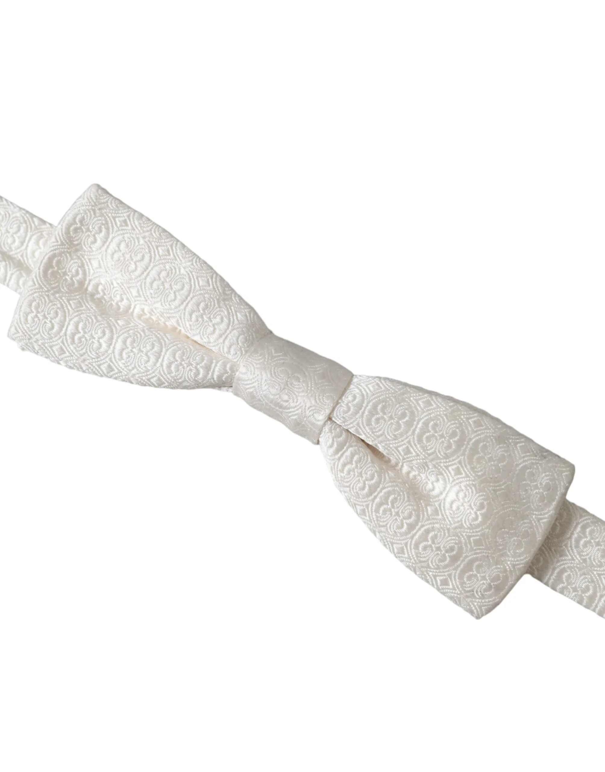 Dolce & Gabbana White Silk Patterned Adjustable Neck Men Papillon Bow Tie - Image 3