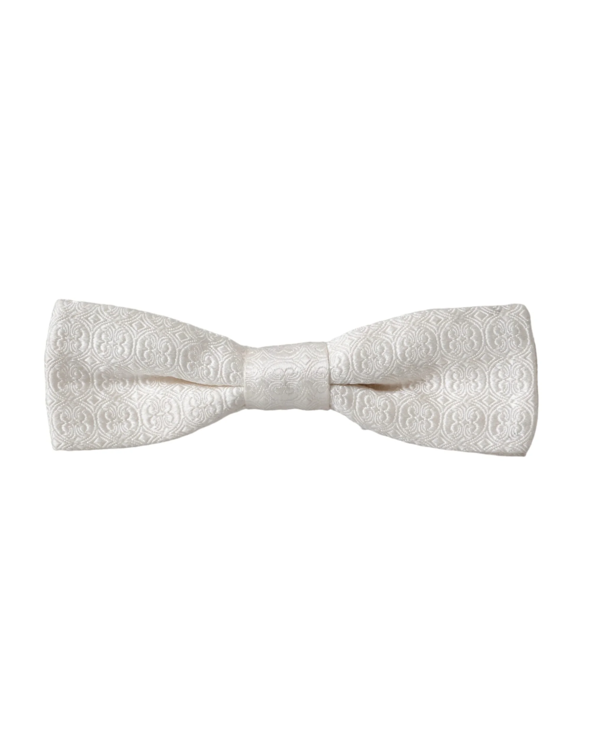 Dolce & Gabbana White Silk Patterned Adjustable Neck Men Papillon Bow Tie - Image 4