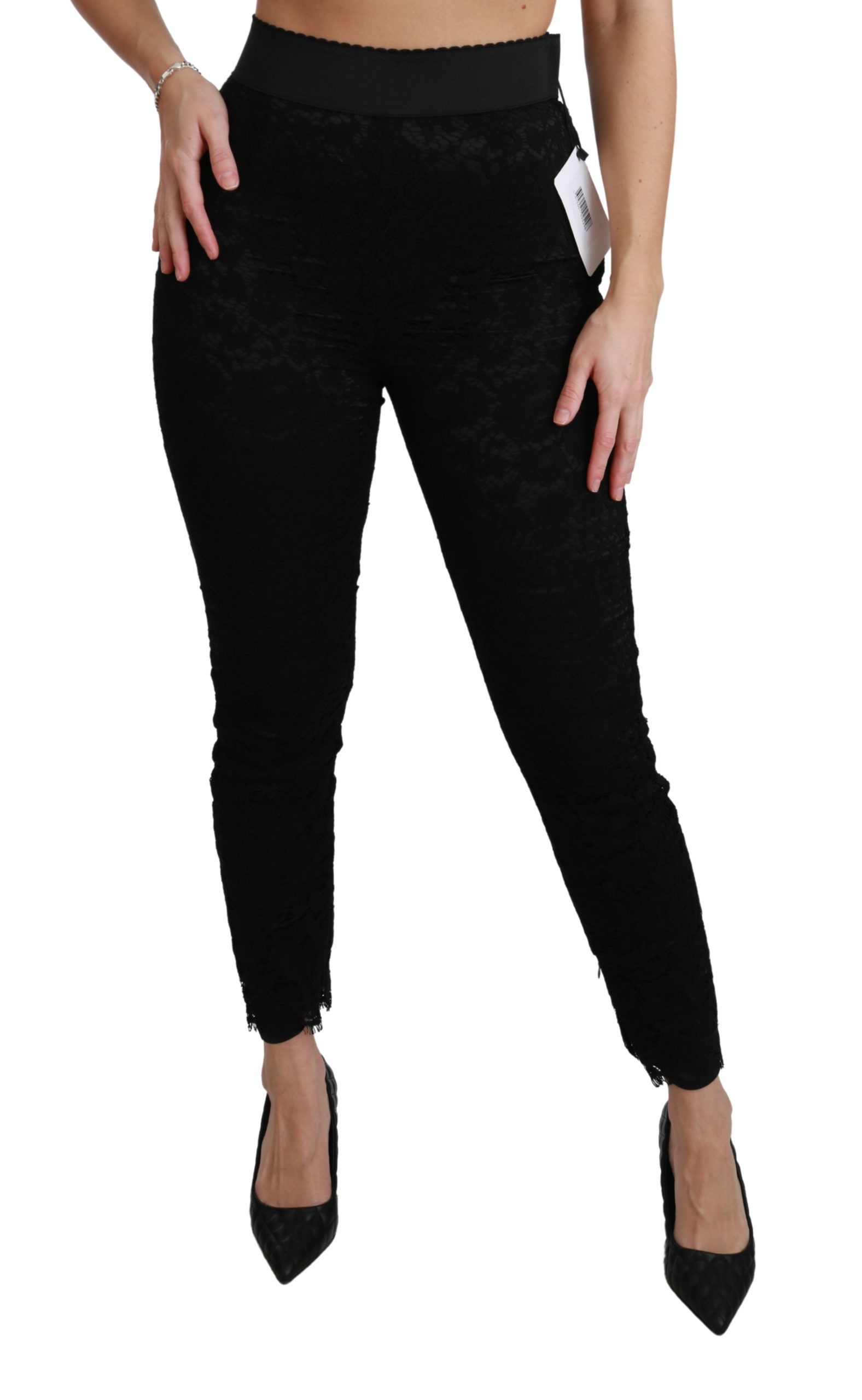 Dolce & Gabbana Black Lace Skinny High Waist Cotton Pants - Image 2