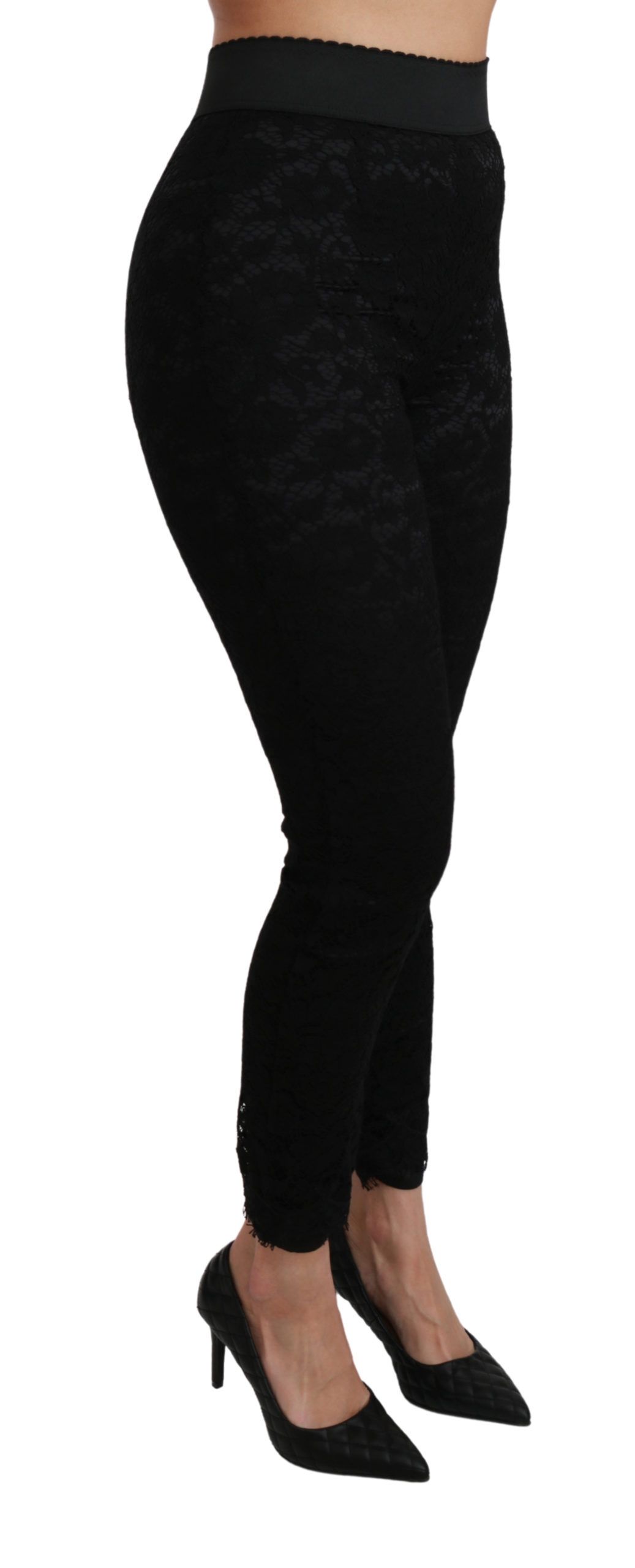 Dolce & Gabbana Black Lace Skinny High Waist Cotton Pants - Image 3