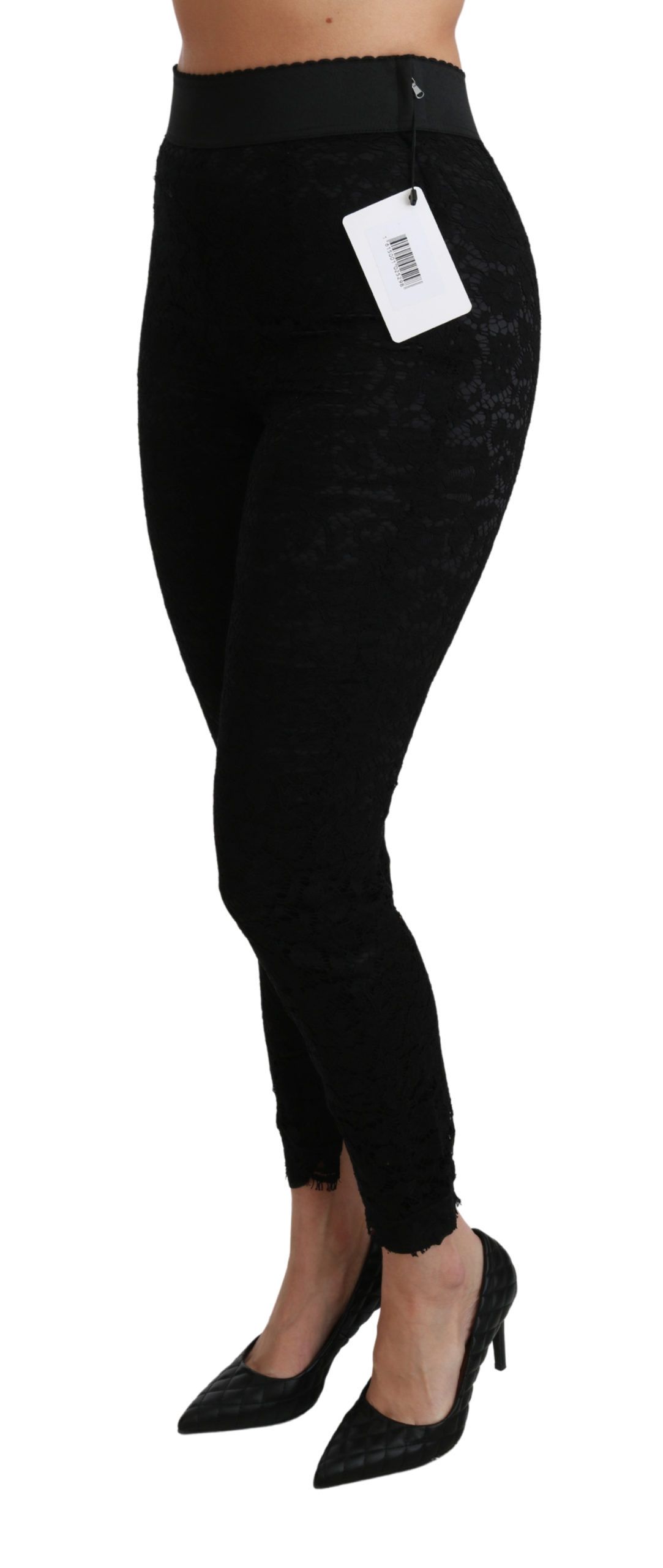 Dolce & Gabbana Black Lace Skinny High Waist Cotton Pants - Image 4