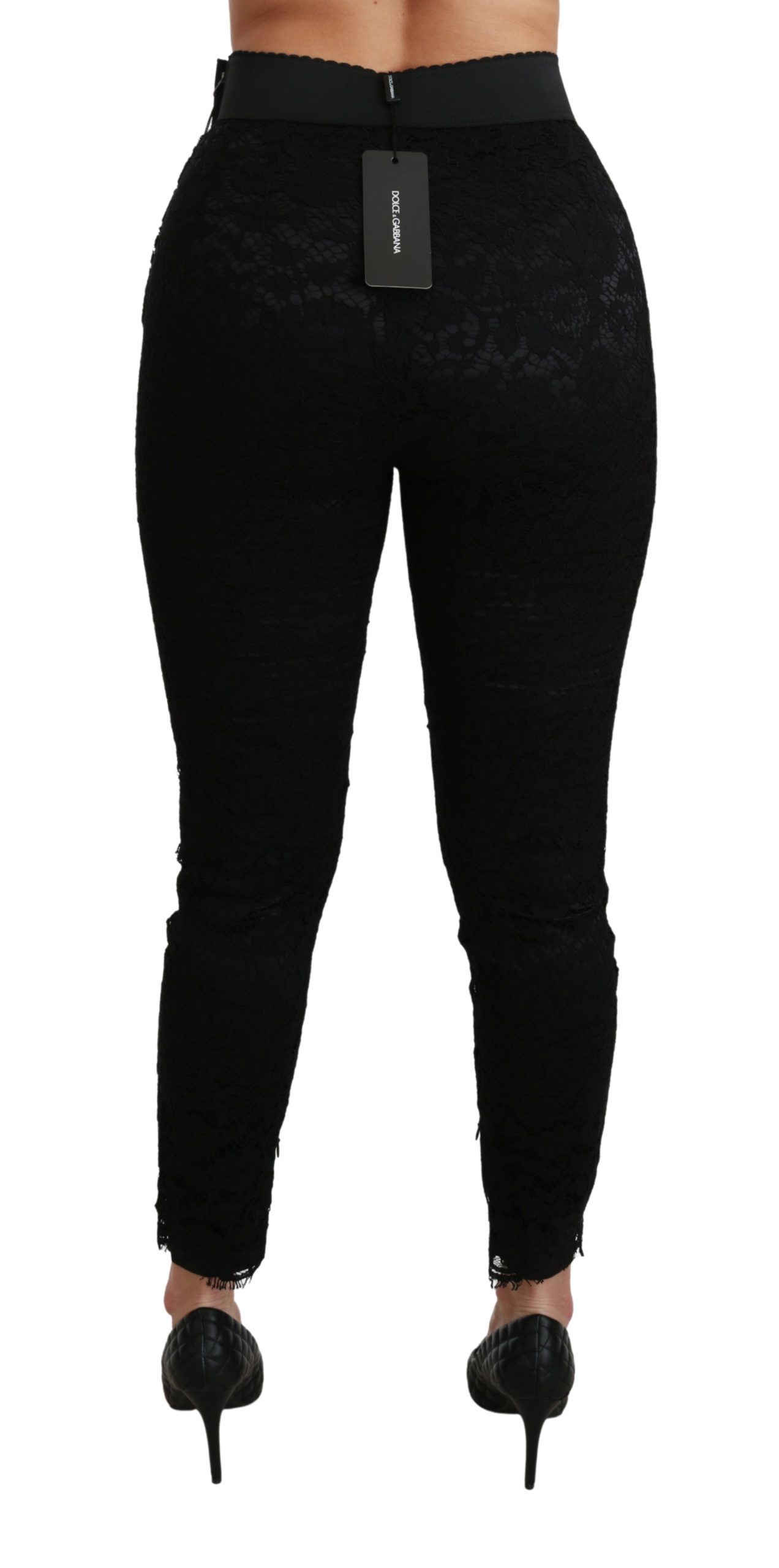 Dolce & Gabbana Black Lace Skinny High Waist Cotton Pants - Image 5
