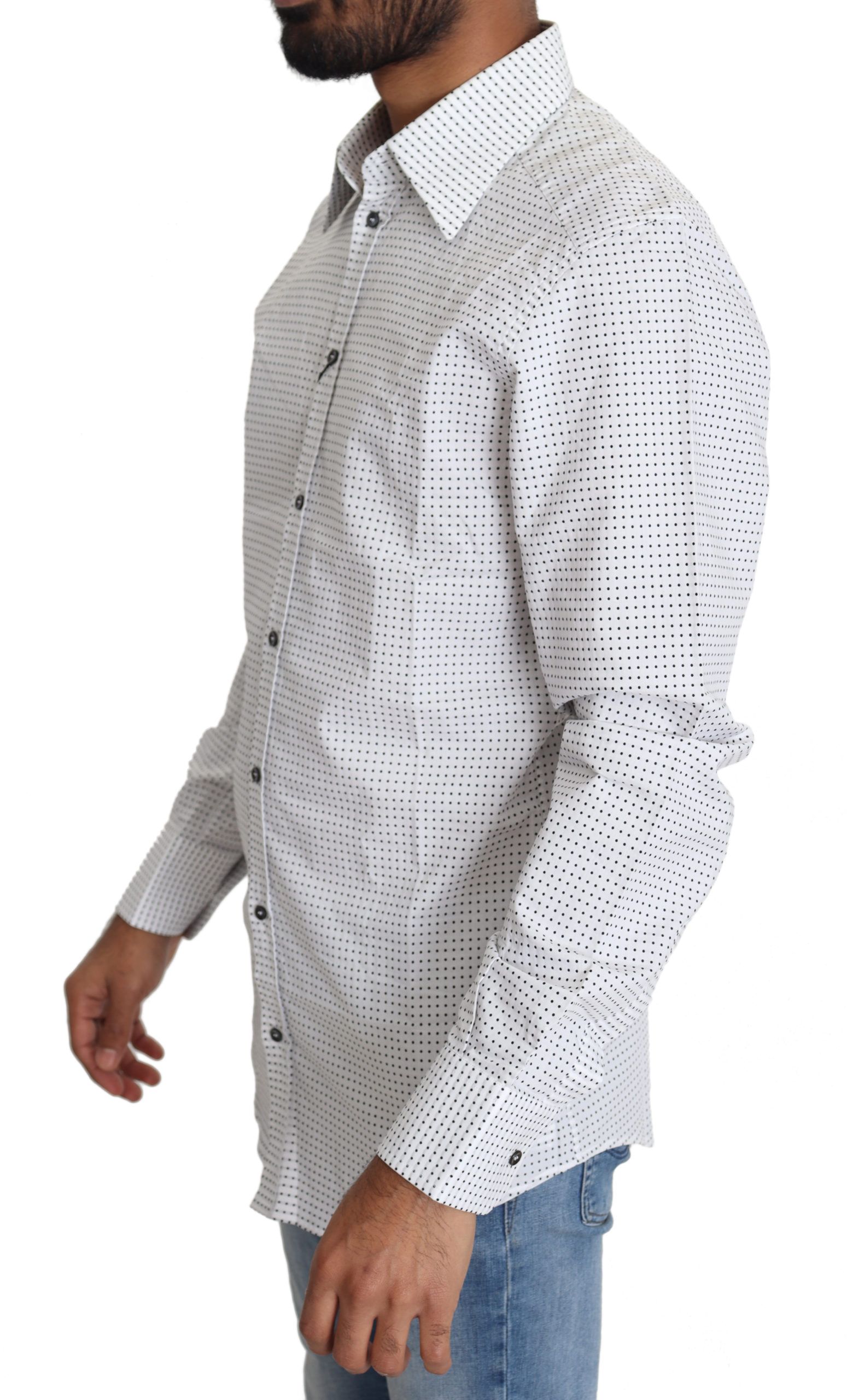 Dolce & Gabbana Black White Polka Dots Dress Shirt - Image 4