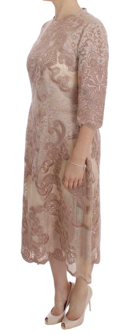 Dolce & Gabbana Pink Silk Lace Ricamo Shift Gown Dress - Image 2