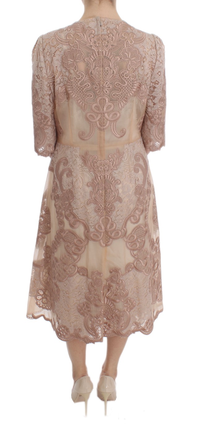 Dolce & Gabbana Pink Silk Lace Ricamo Shift Gown Dress - Image 3