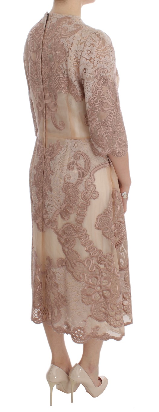 Dolce & Gabbana Pink Silk Lace Ricamo Shift Gown Dress - Image 4