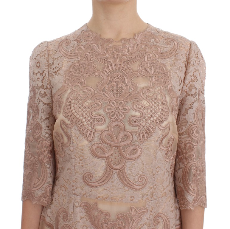 Dolce & Gabbana Pink Silk Lace Ricamo Shift Gown Dress - Image 5