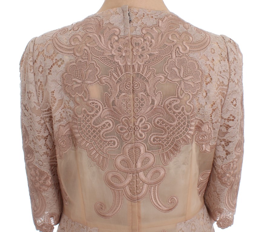 Dolce & Gabbana Pink Silk Lace Ricamo Shift Gown Dress - Image 6