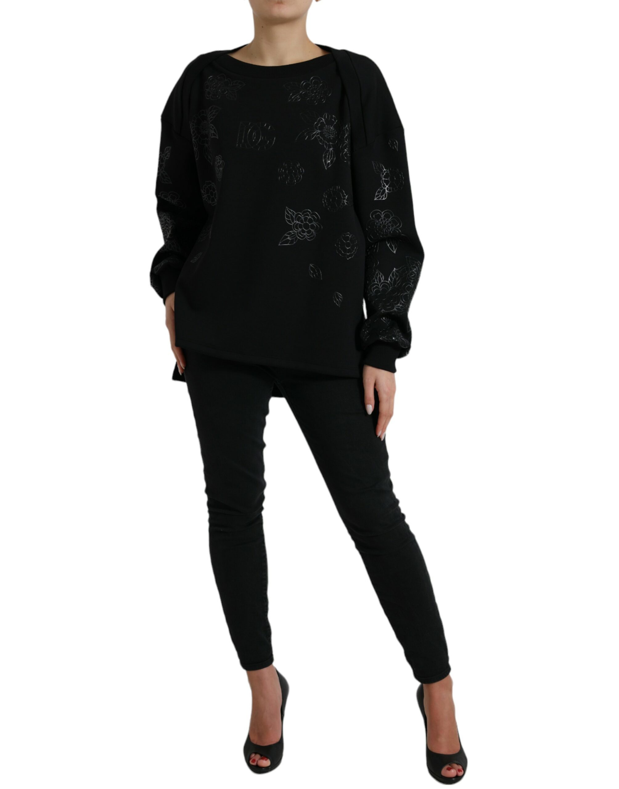Dolce & Gabbana Black Pullover Floral Logo Applique Sweater - Image 2