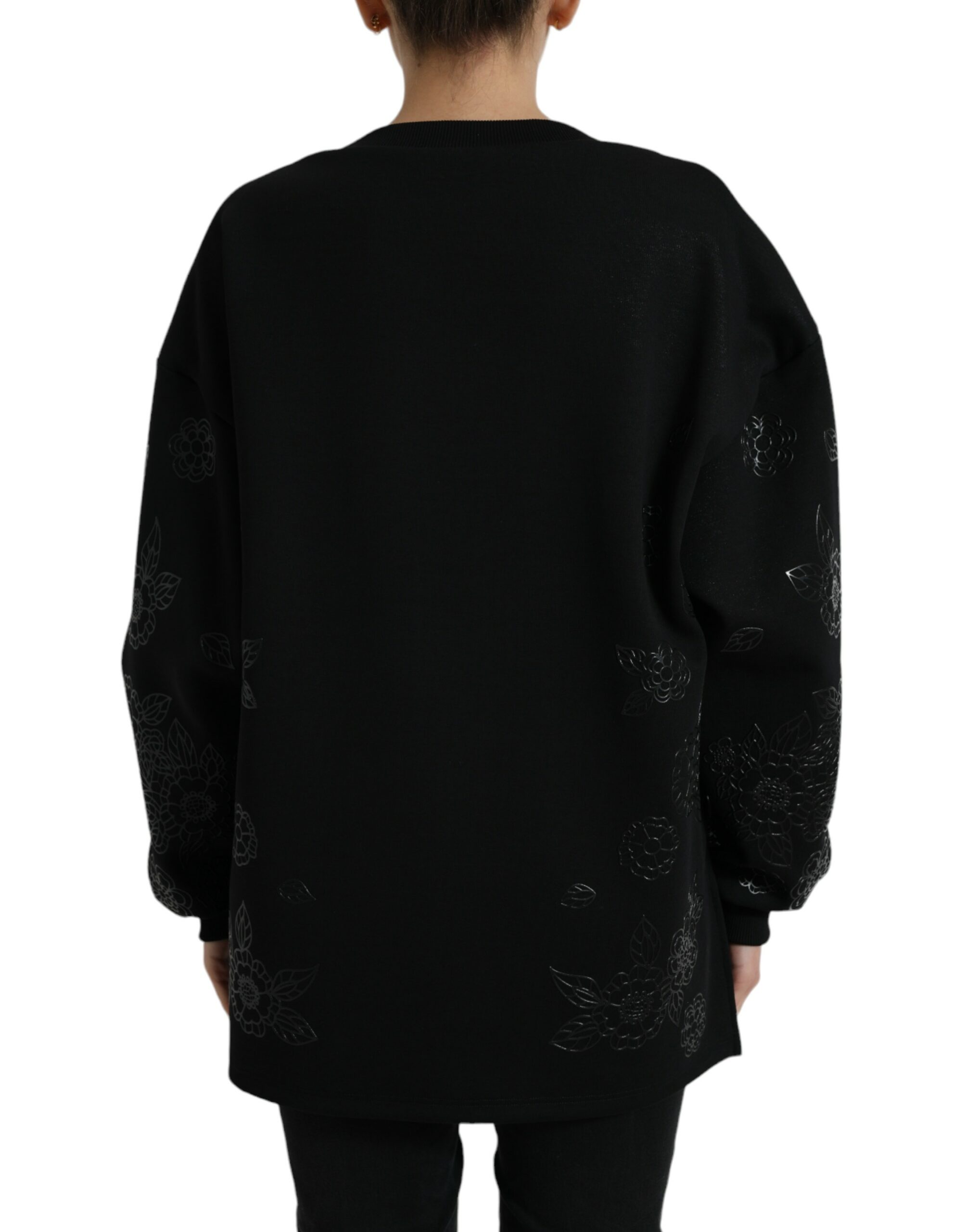 Dolce & Gabbana Black Pullover Floral Logo Applique Sweater - Image 3
