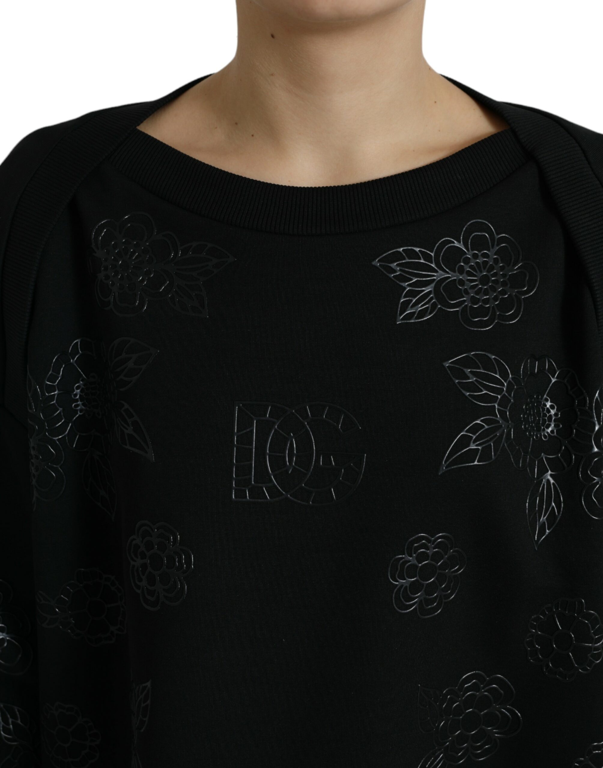 Dolce & Gabbana Black Pullover Floral Logo Applique Sweater - Image 4
