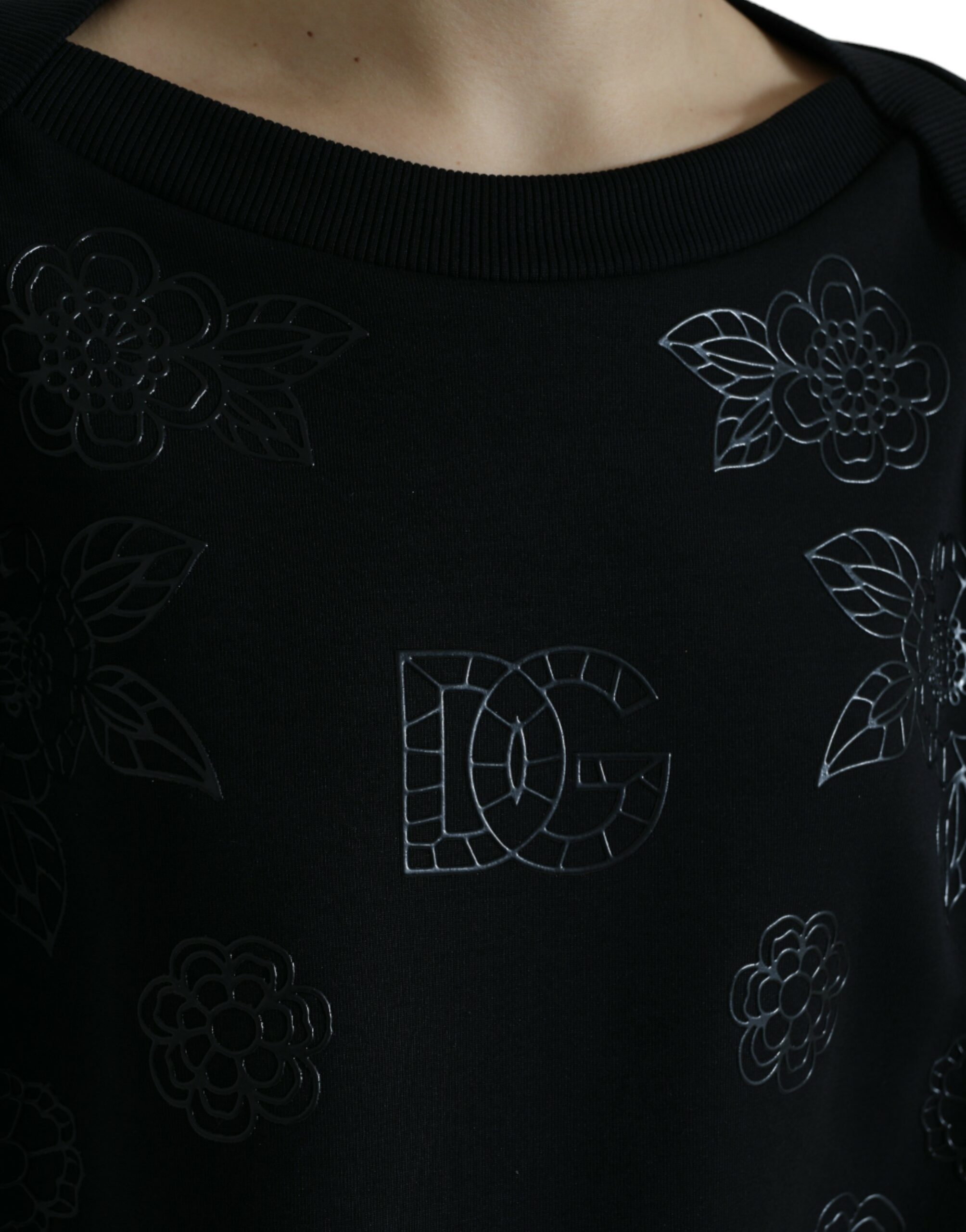 Dolce & Gabbana Black Pullover Floral Logo Applique Sweater - Image 5