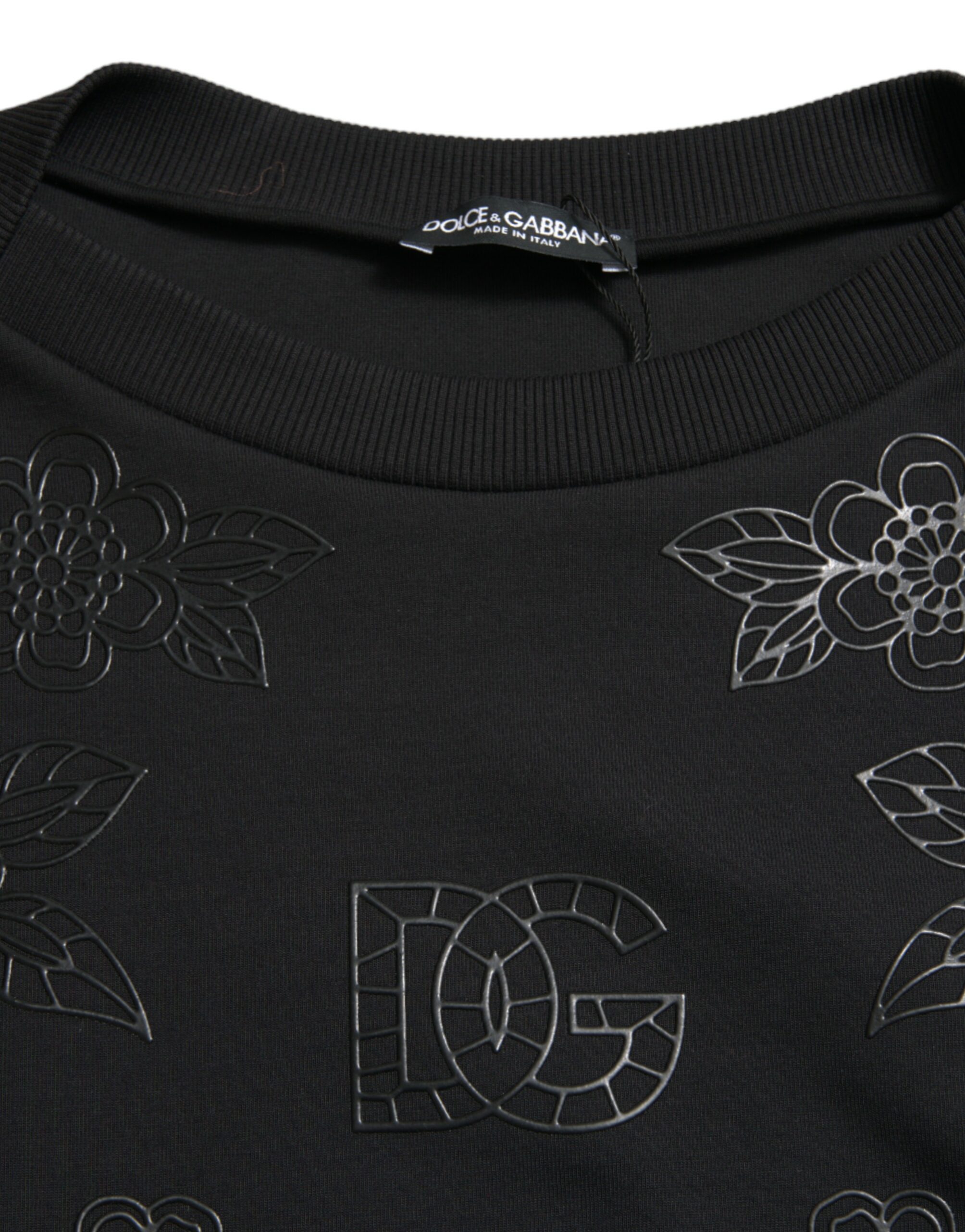 Dolce & Gabbana Black Pullover Floral Logo Applique Sweater - Image 6