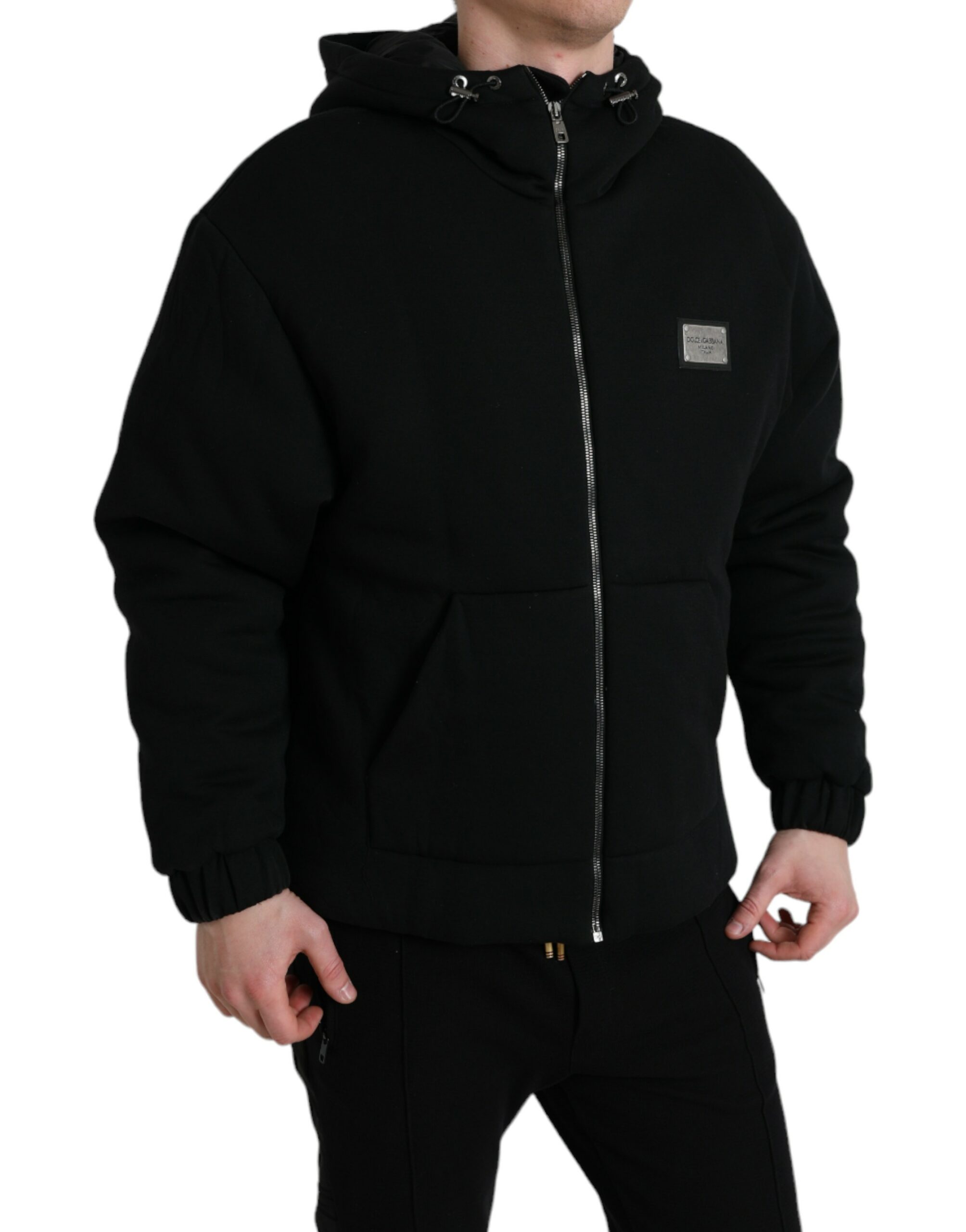 Dolce & Gabbana Black Cotton Hooded Logo Bomber Jacket - Image 2