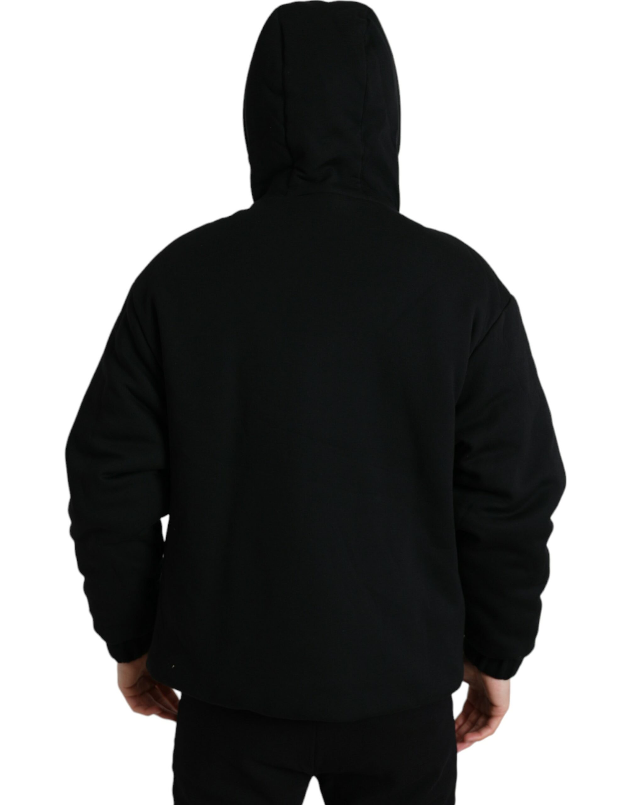 Dolce & Gabbana Black Cotton Hooded Logo Bomber Jacket - Image 3