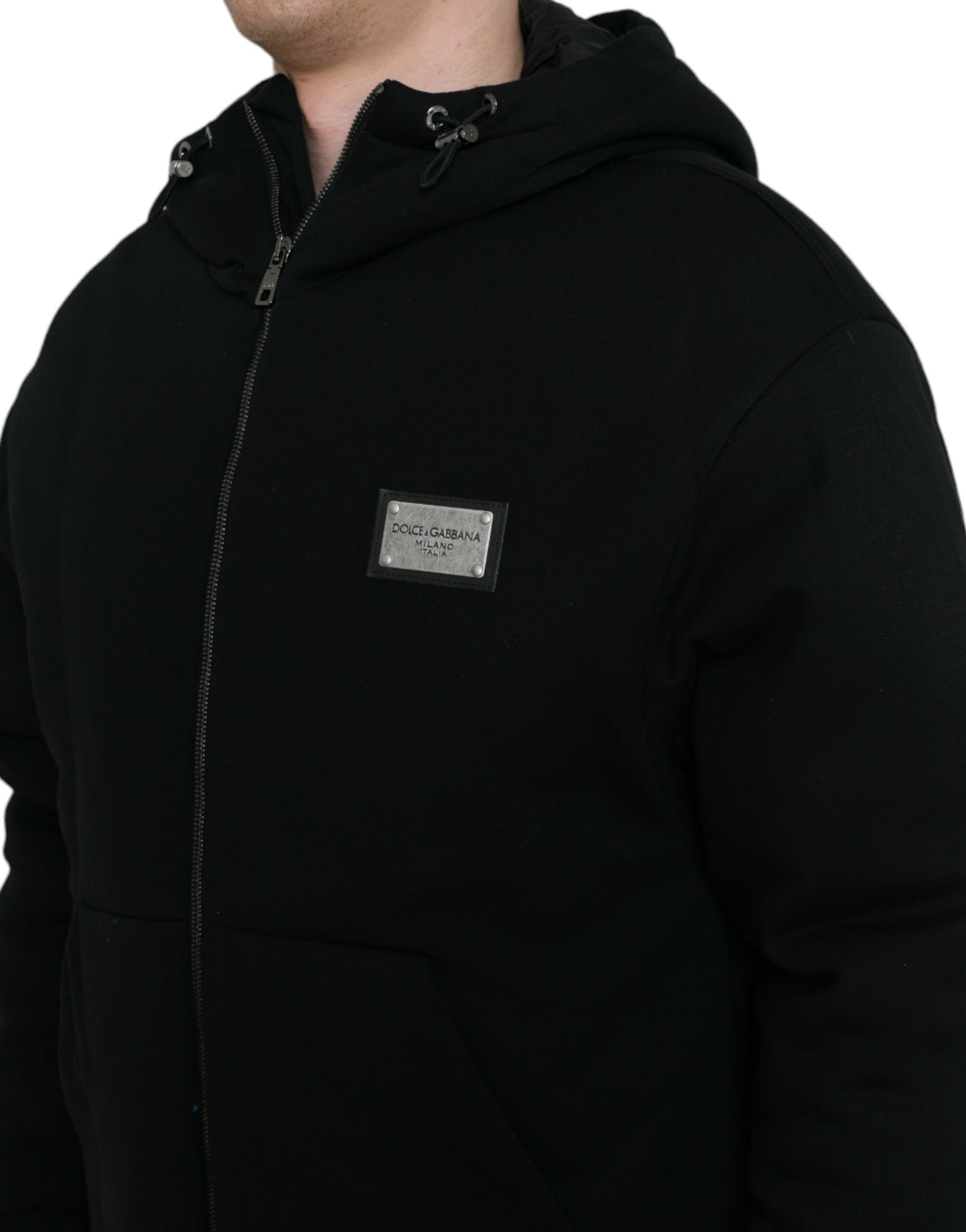 Dolce & Gabbana Black Cotton Hooded Logo Bomber Jacket - Image 5