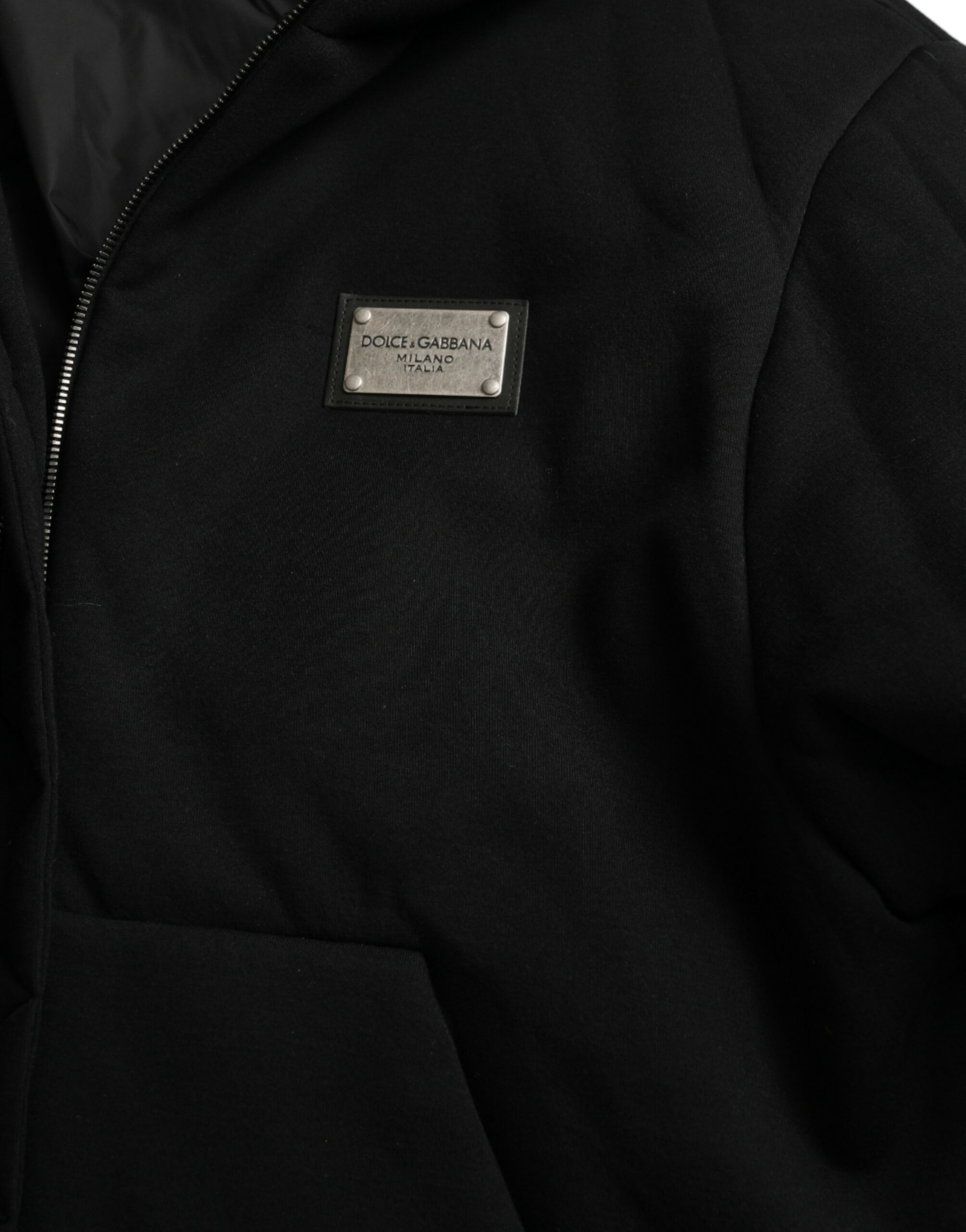 Dolce & Gabbana Black Cotton Hooded Logo Bomber Jacket - Image 7