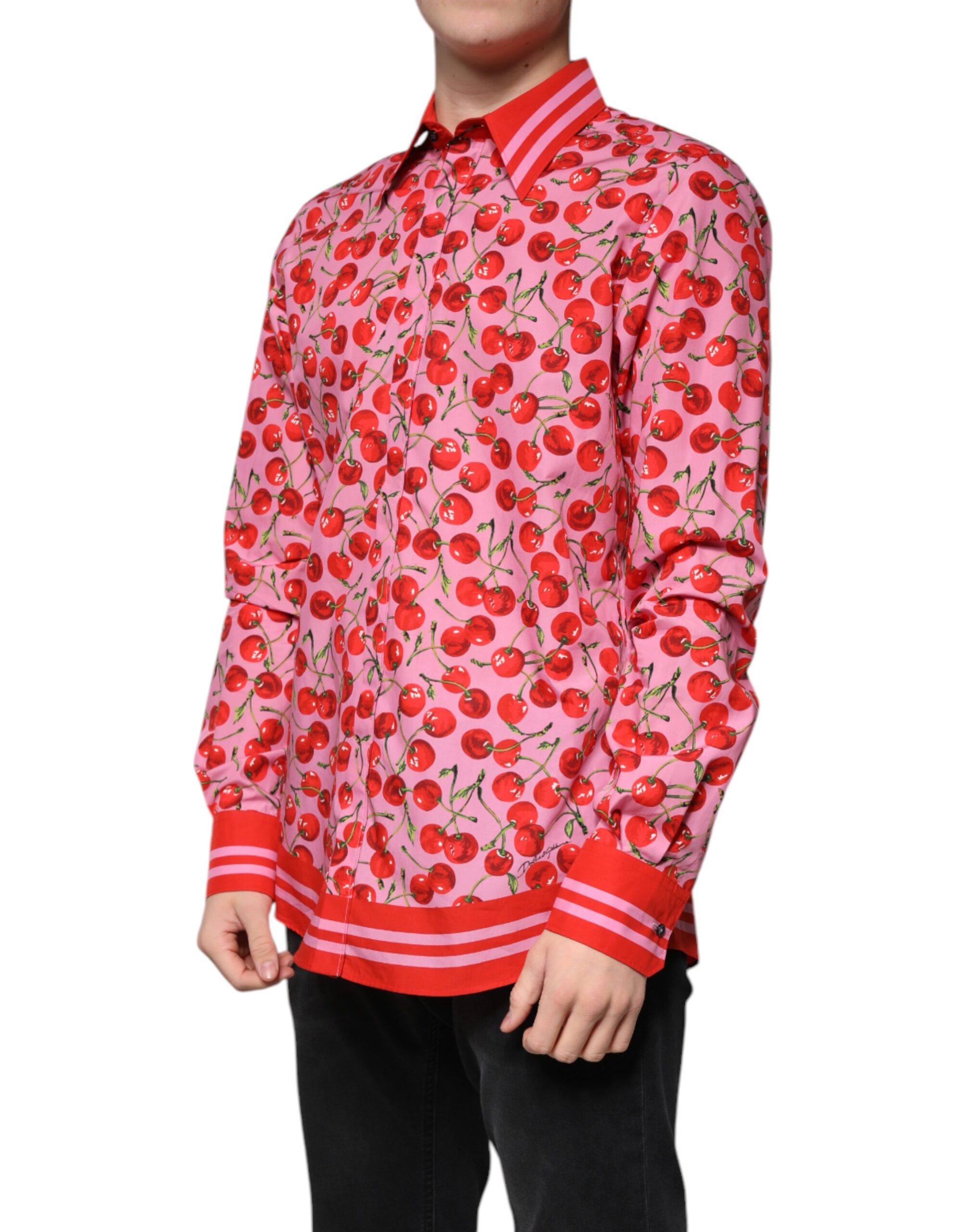 Dolce & Gabbana Pink Cherry Cotton Formal MARTINI Dress Shirt - Image 3