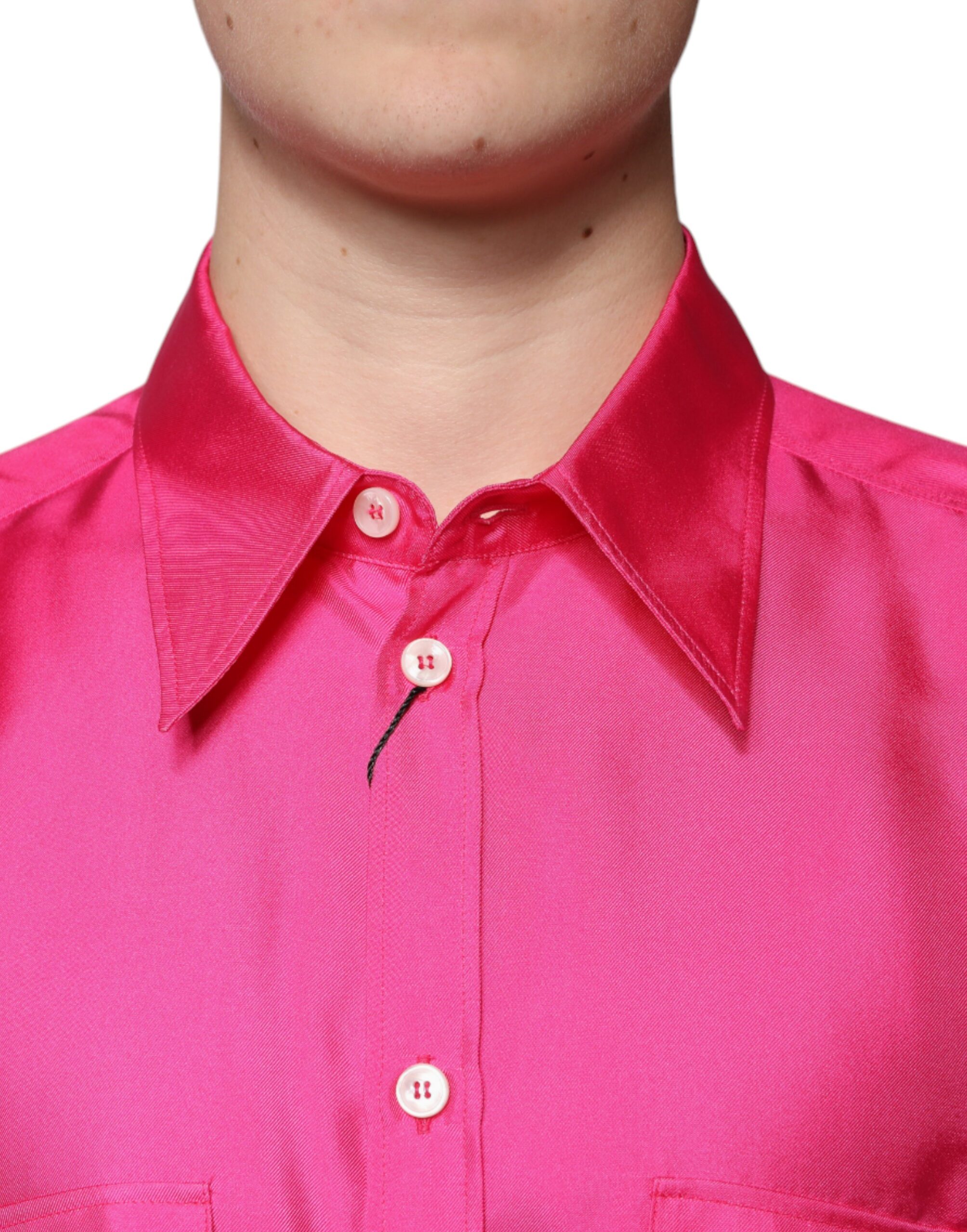 Dolce & Gabbana Pink Silk Collared Button Down Men Shirt - Image 5