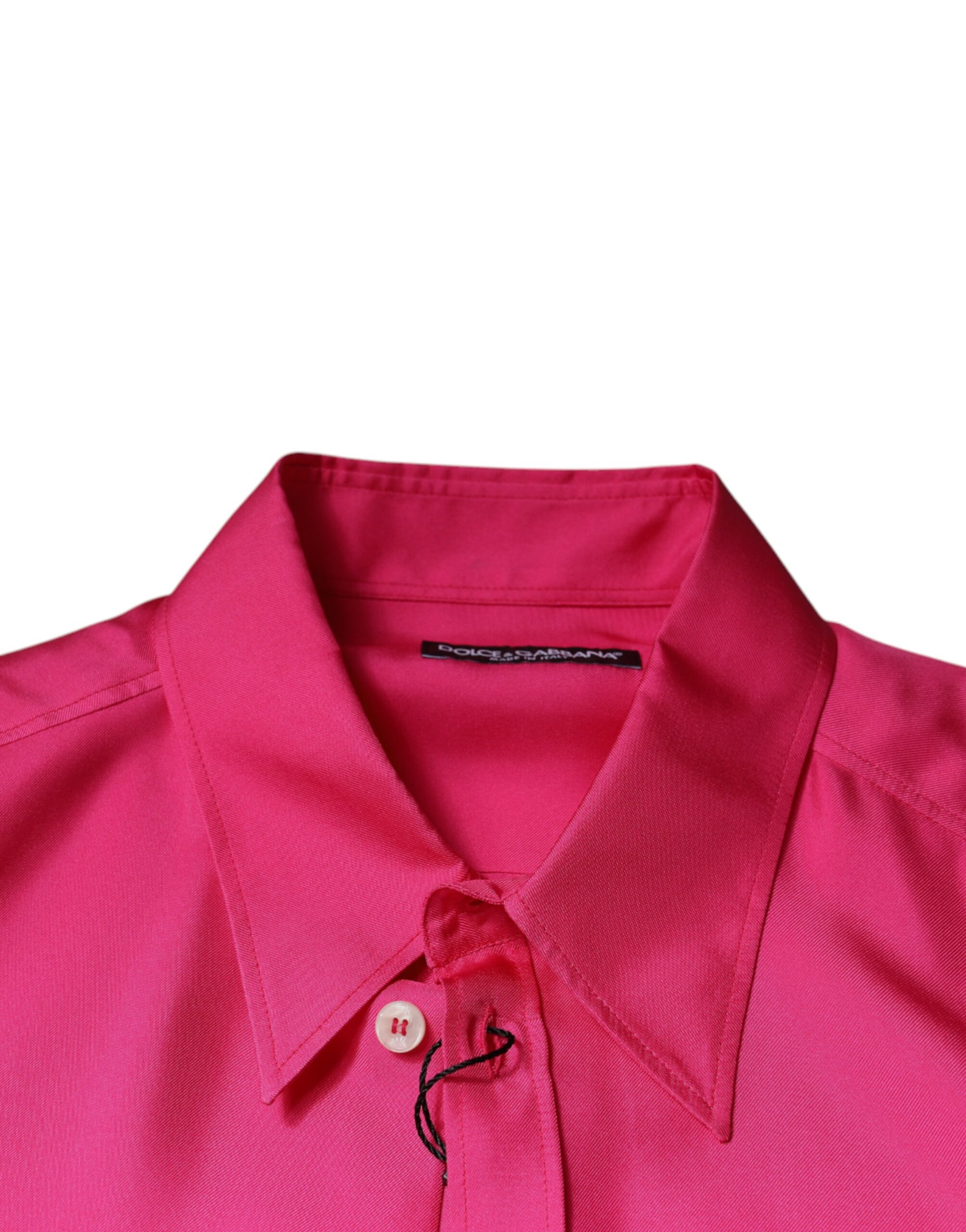 Dolce & Gabbana Pink Silk Collared Button Down Men Shirt - Image 7
