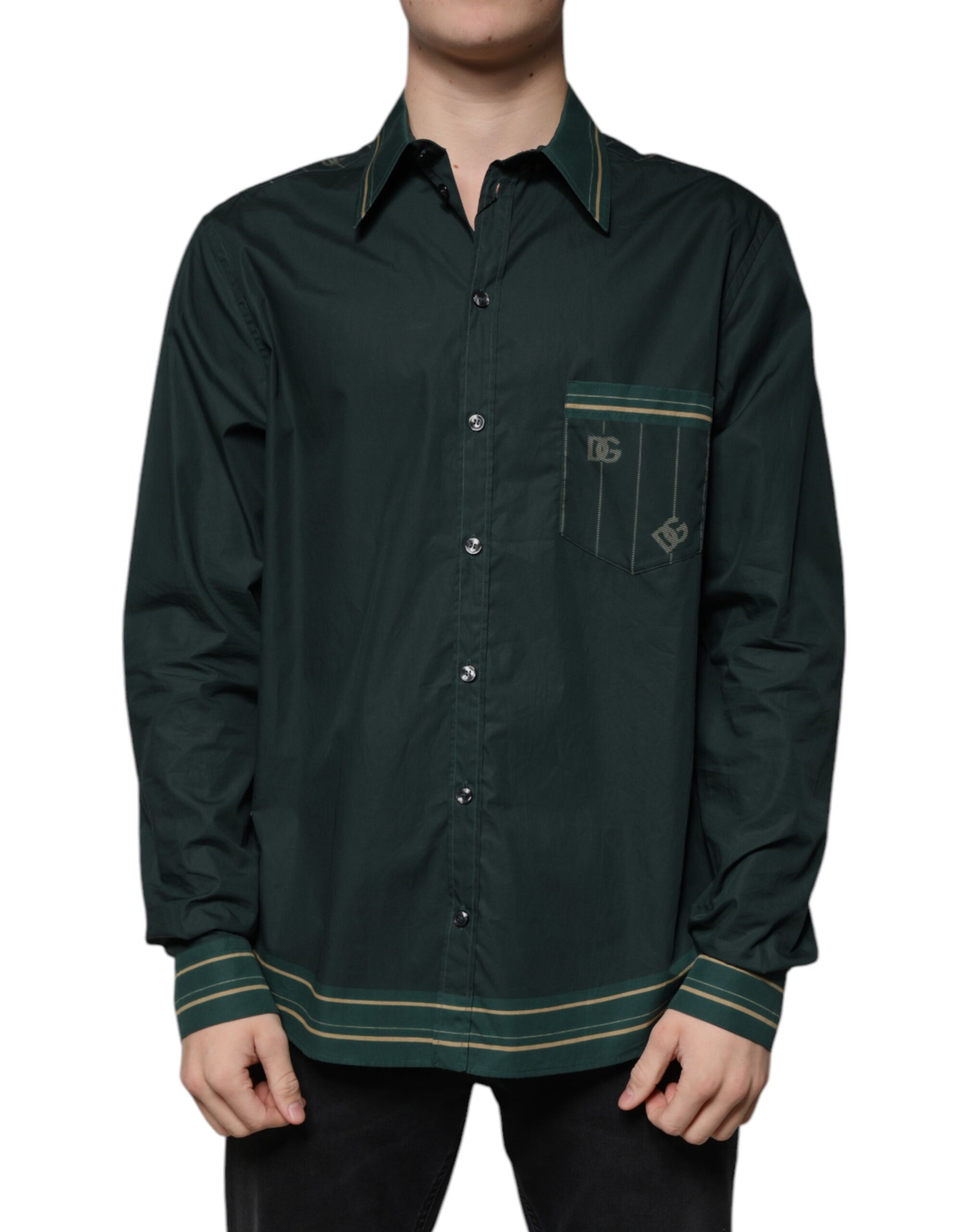 Dolce & Gabbana Green Logo Long Sleeve MARTINI Casual Shirt - Image 2