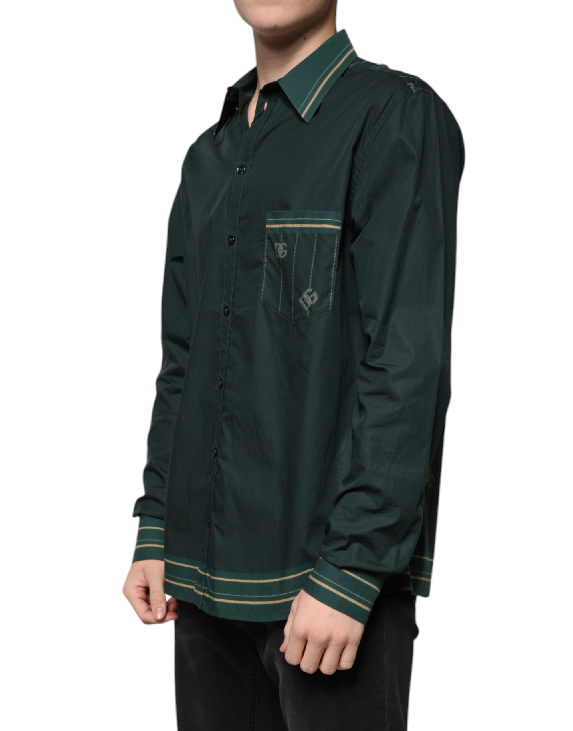 Dolce & Gabbana Green Logo Long Sleeve MARTINI Casual Shirt - Image 3