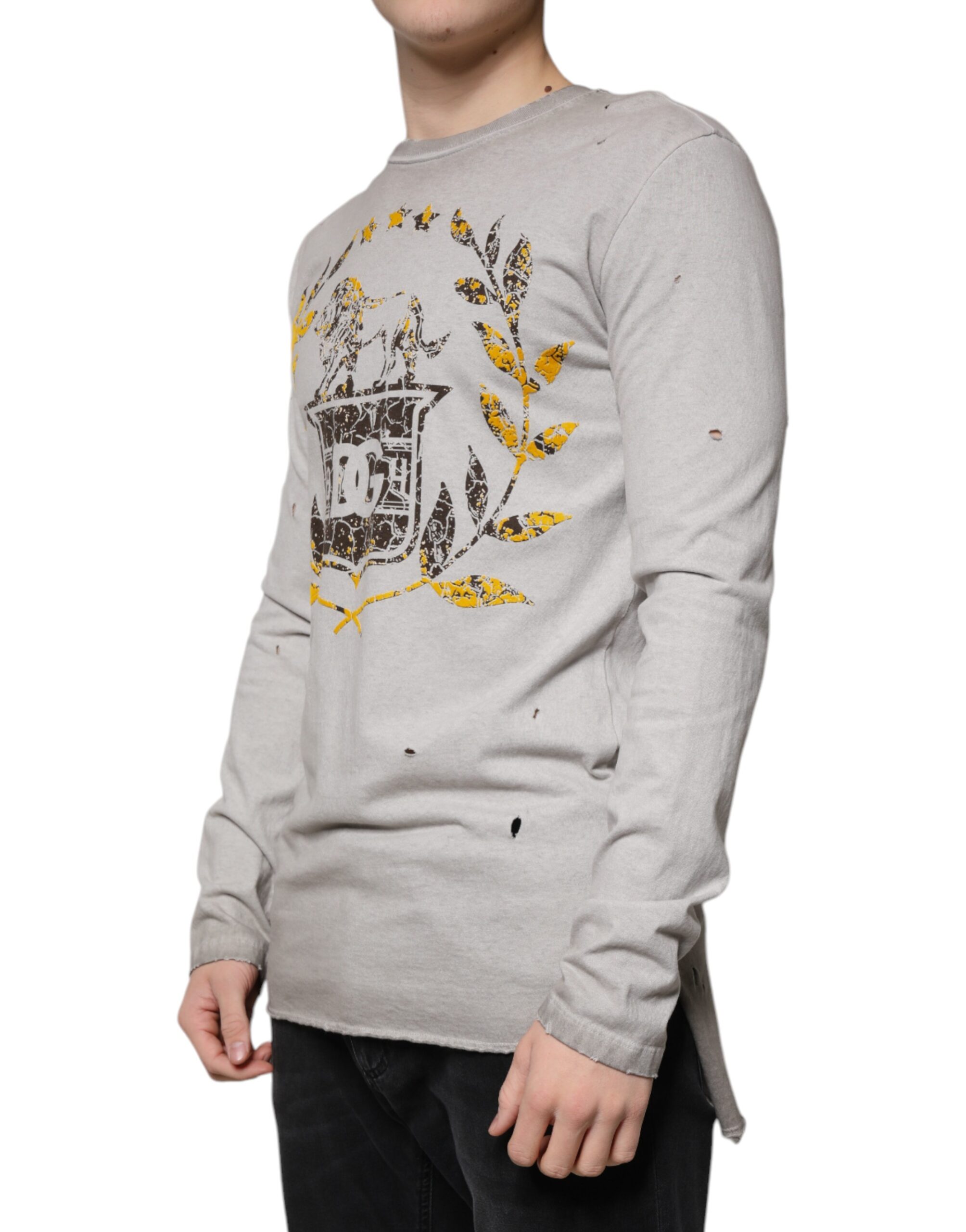 Dolce & Gabbana Gray Printed Cotton Crewneck Pullover Sweater - Image 3