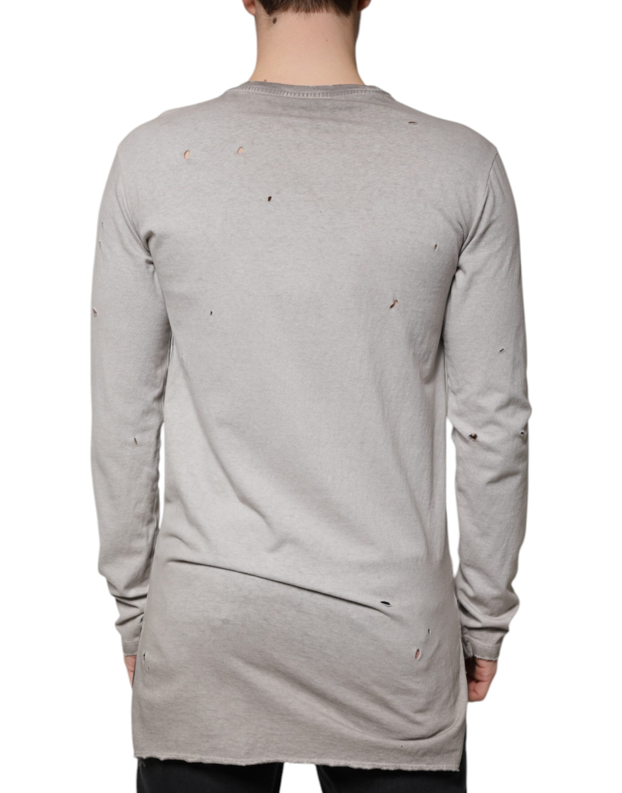 Dolce & Gabbana Gray Printed Cotton Crewneck Pullover Sweater - Image 4