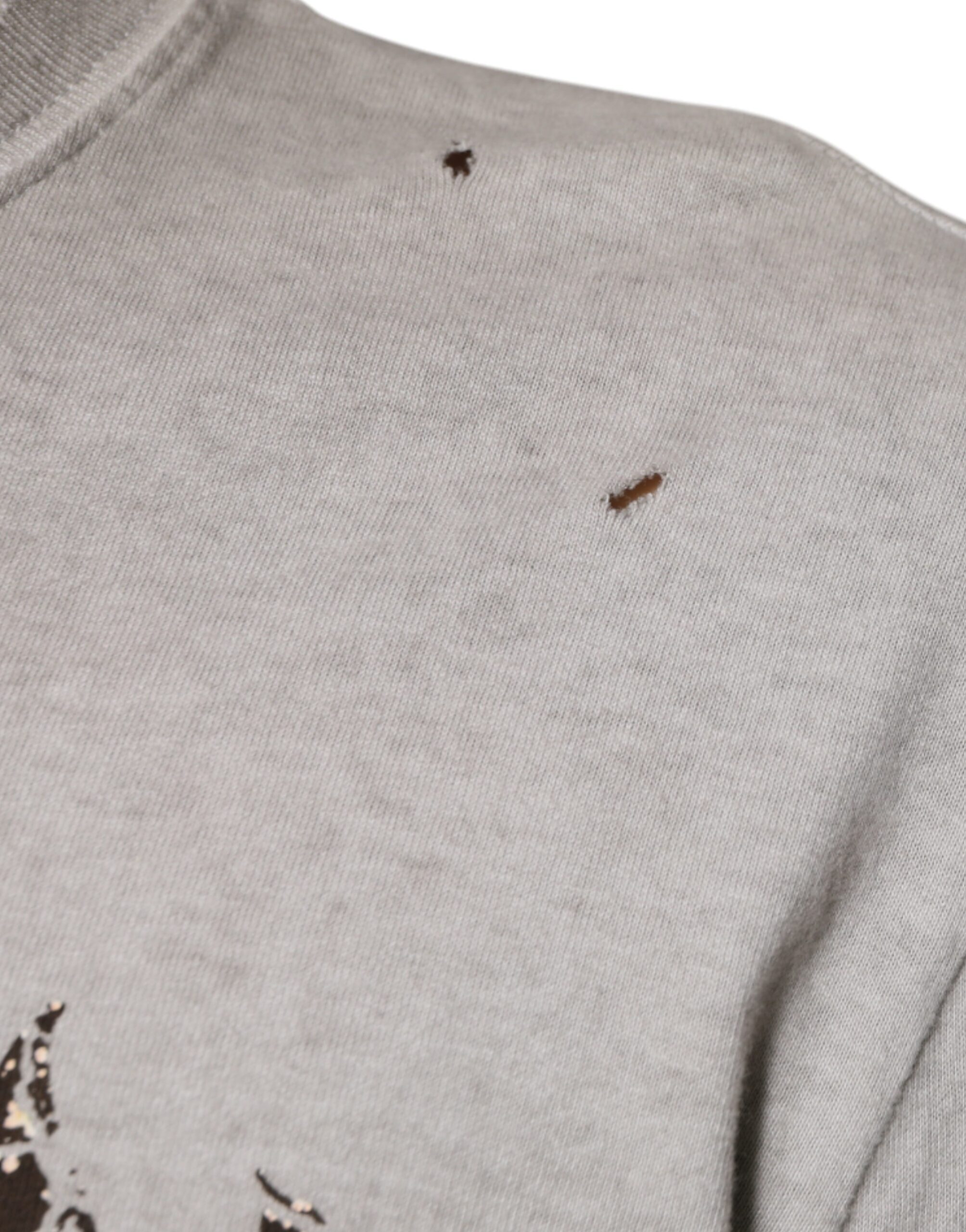 Dolce & Gabbana Gray Printed Cotton Crewneck Pullover Sweater - Image 6