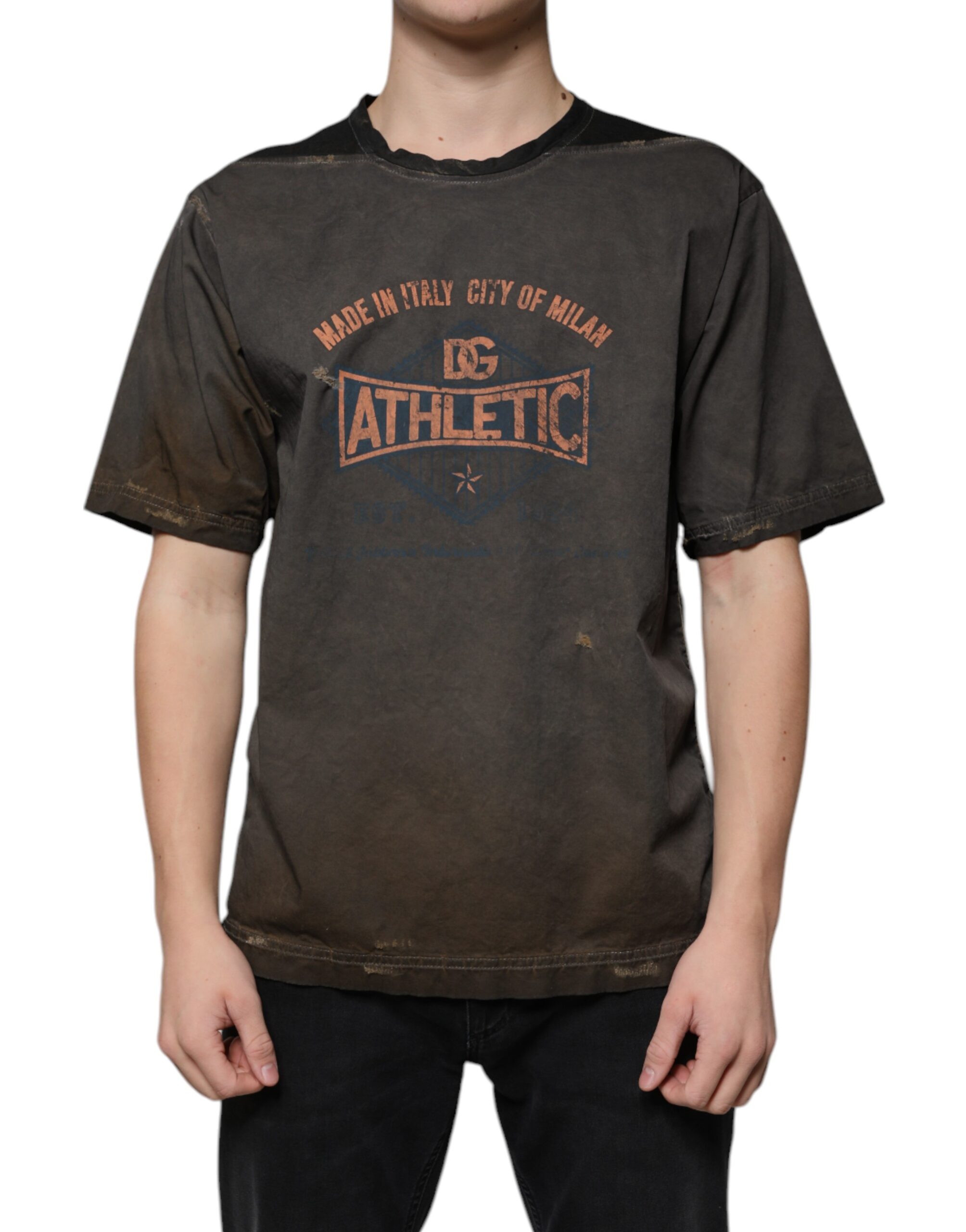 Dolce & Gabbana Brown Graphic Print Cotton Round Neck T-shirt - Image 2