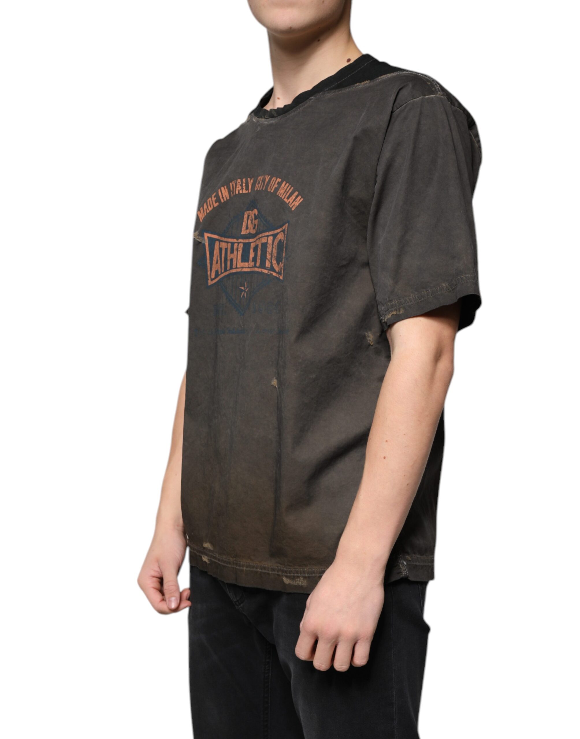 Dolce & Gabbana Brown Graphic Print Cotton Round Neck T-shirt - Image 3