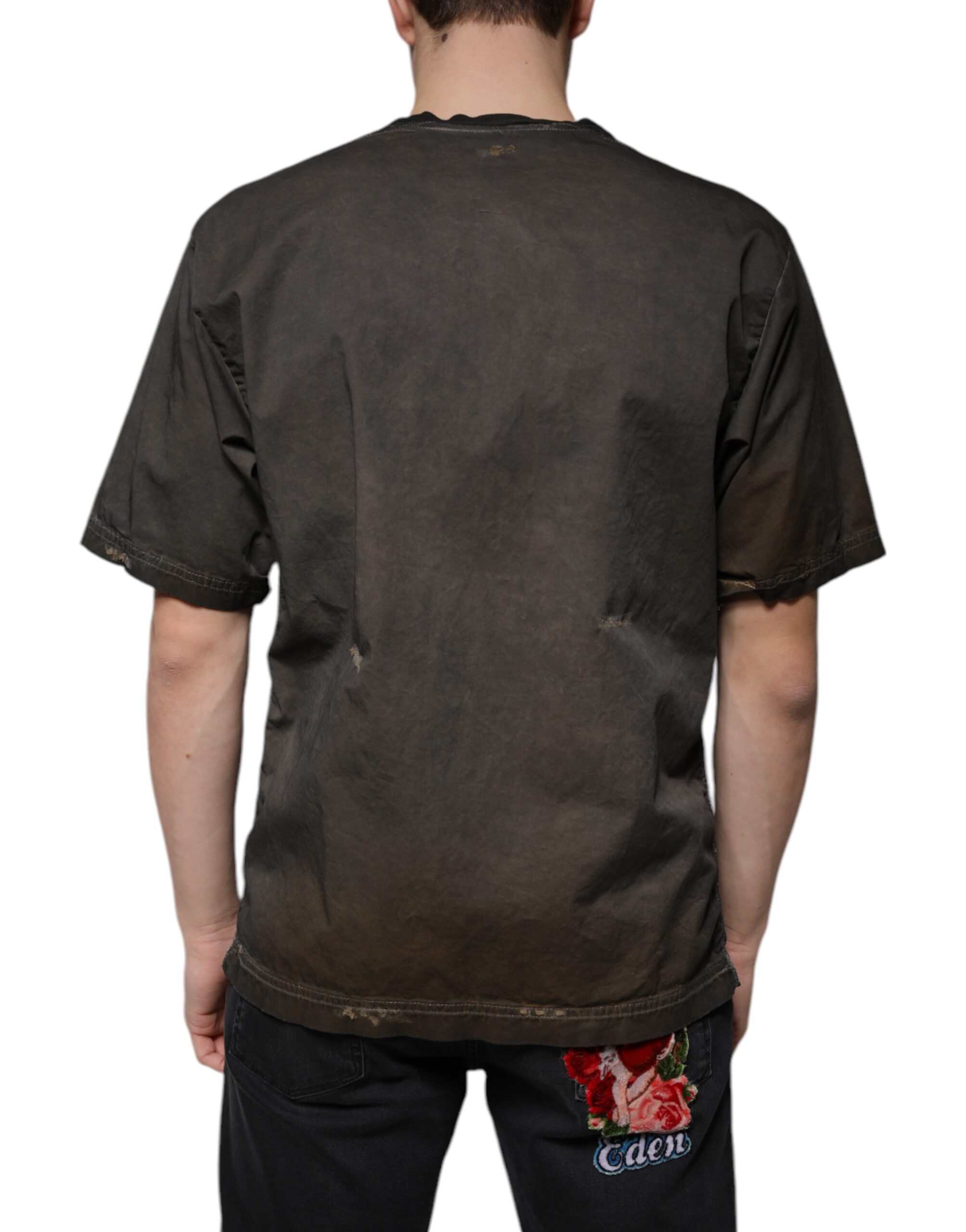 Dolce & Gabbana Brown Graphic Print Cotton Round Neck T-shirt - Image 4