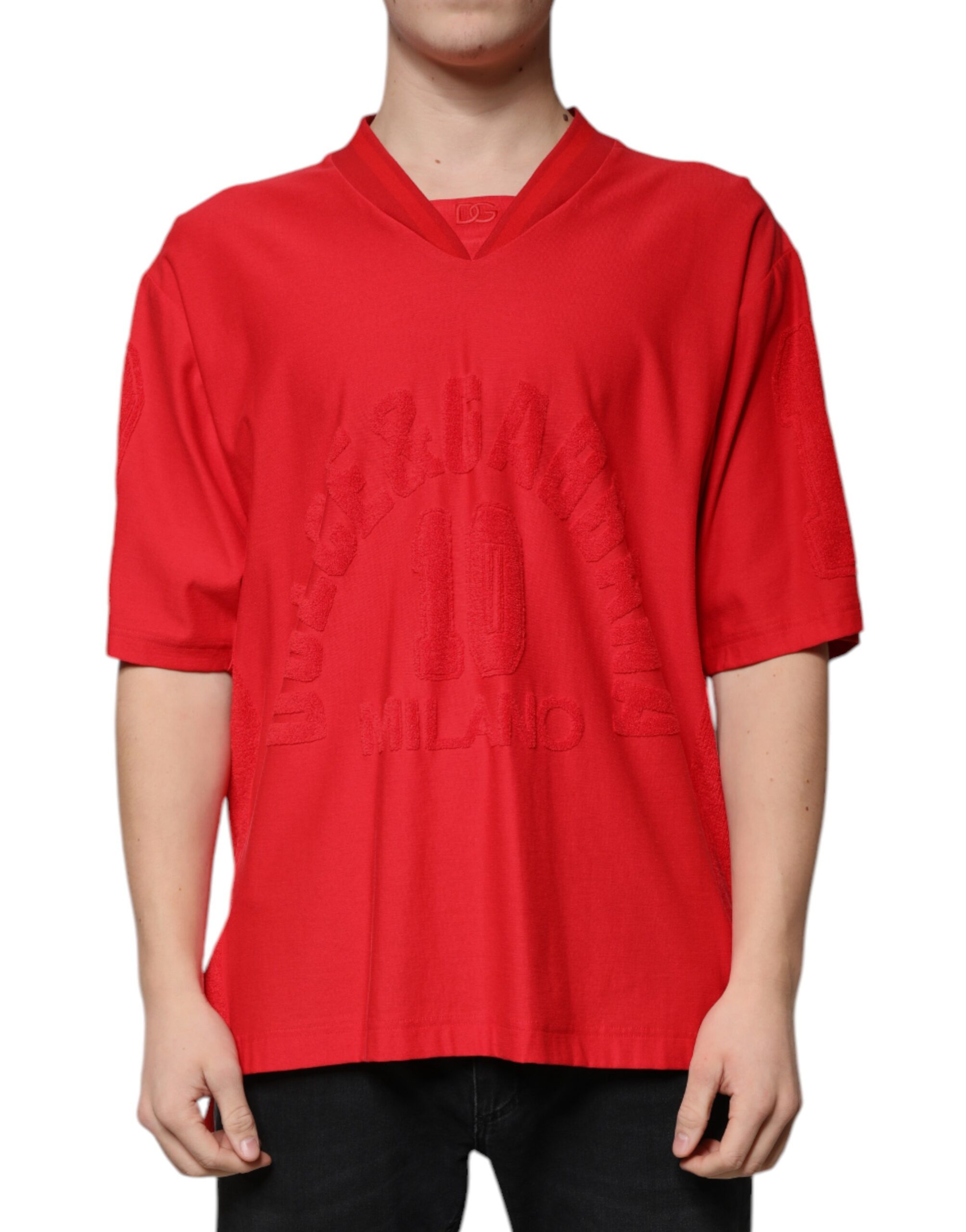 Dolce & Gabbana Red Cotton V-neck Short Sleeves T-shirt - Image 2