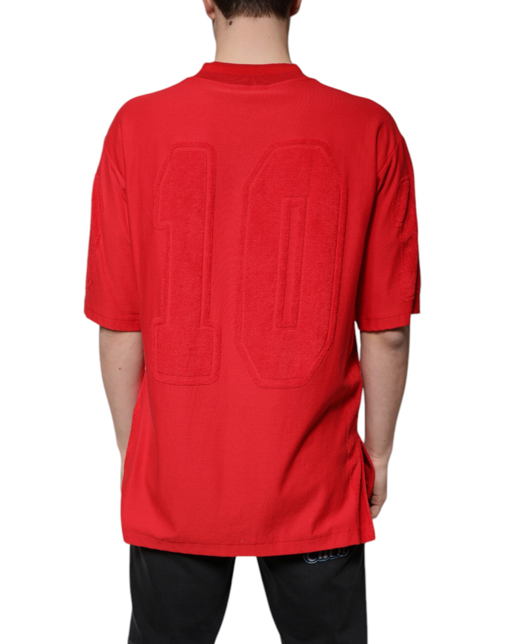 Dolce & Gabbana Red Cotton V-neck Short Sleeves T-shirt - Image 4