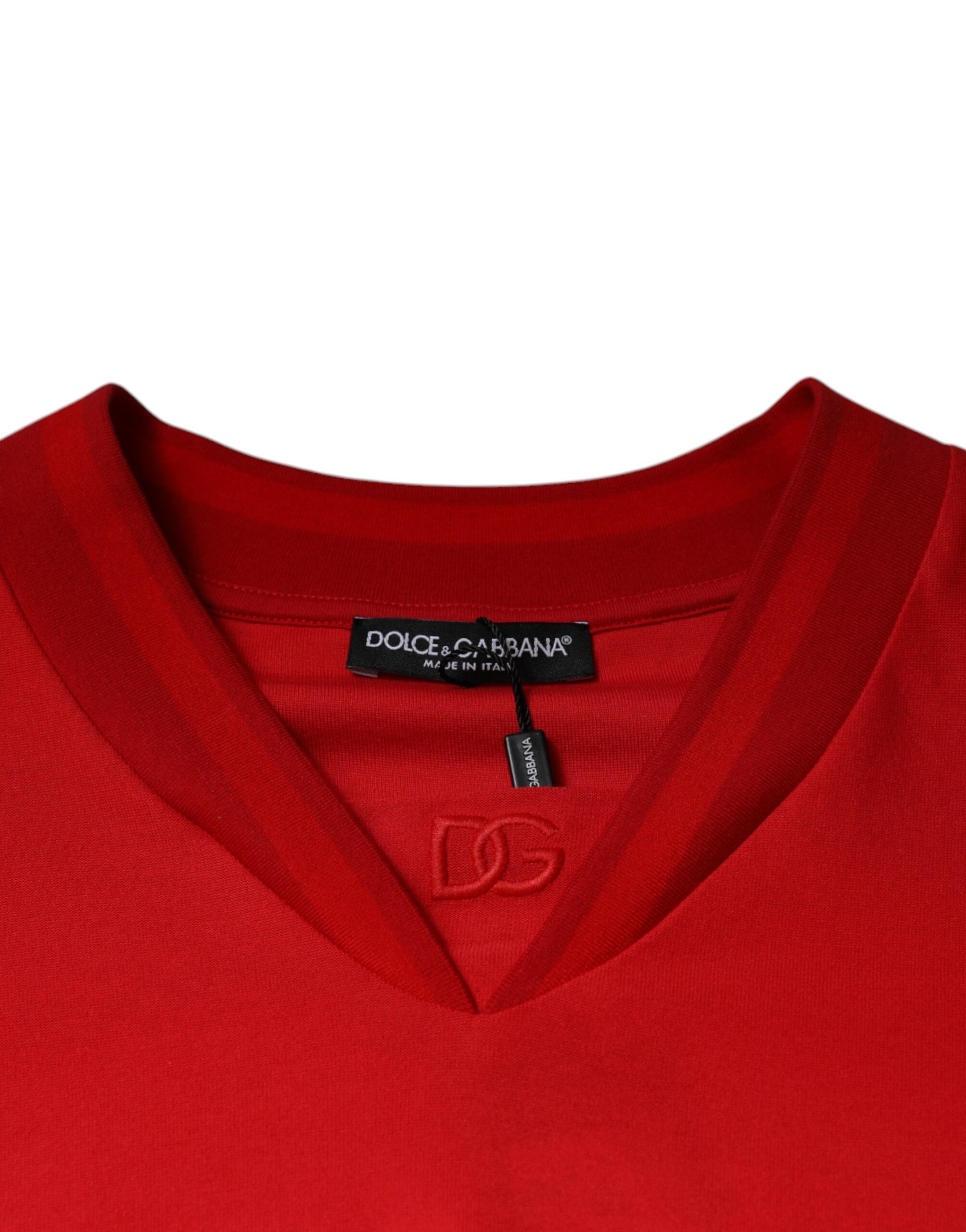 Dolce & Gabbana Red Cotton V-neck Short Sleeves T-shirt - Image 7