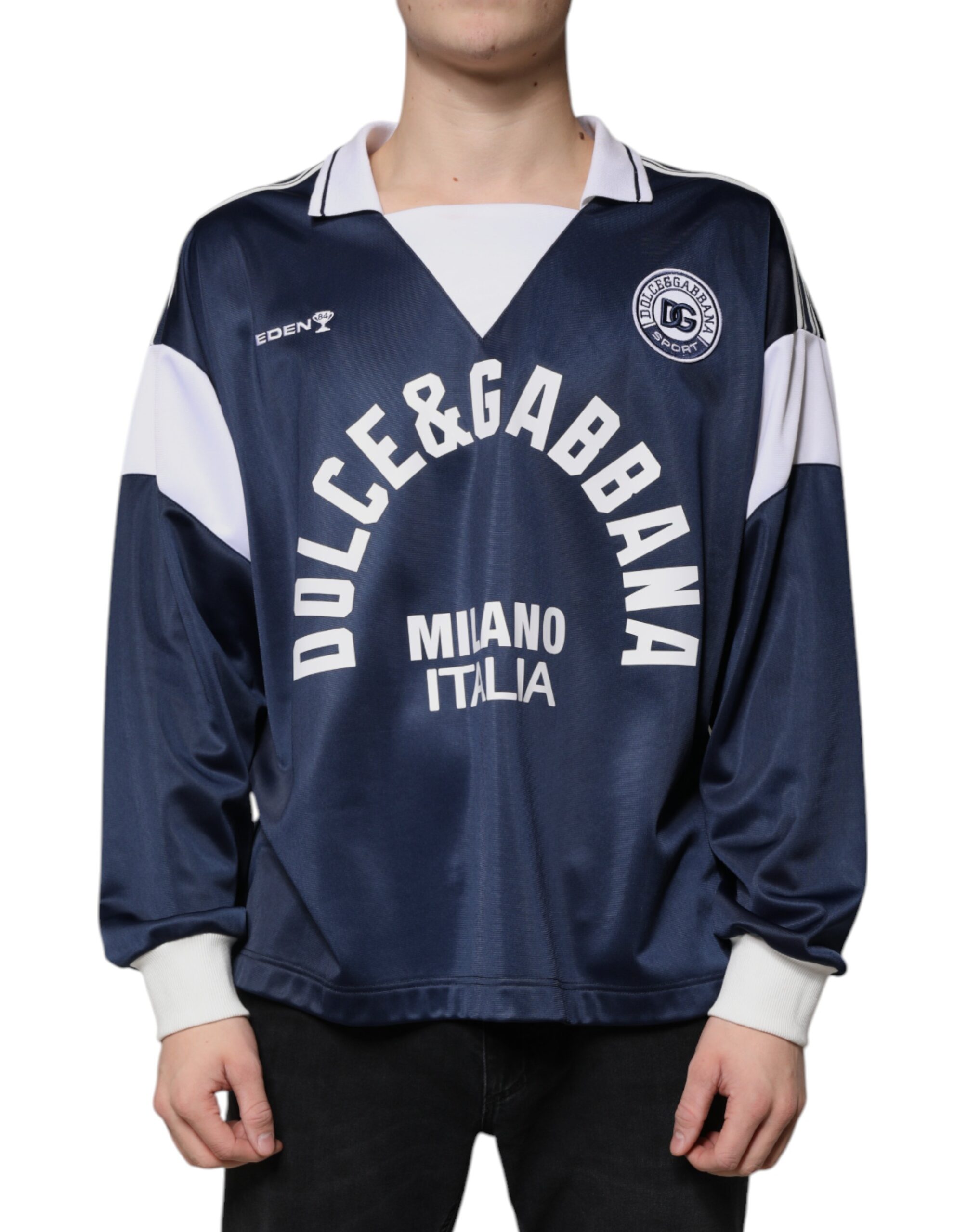 Dolce & Gabbana Blue White Milano Long Sleeve Jersey T-shirt - Image 2
