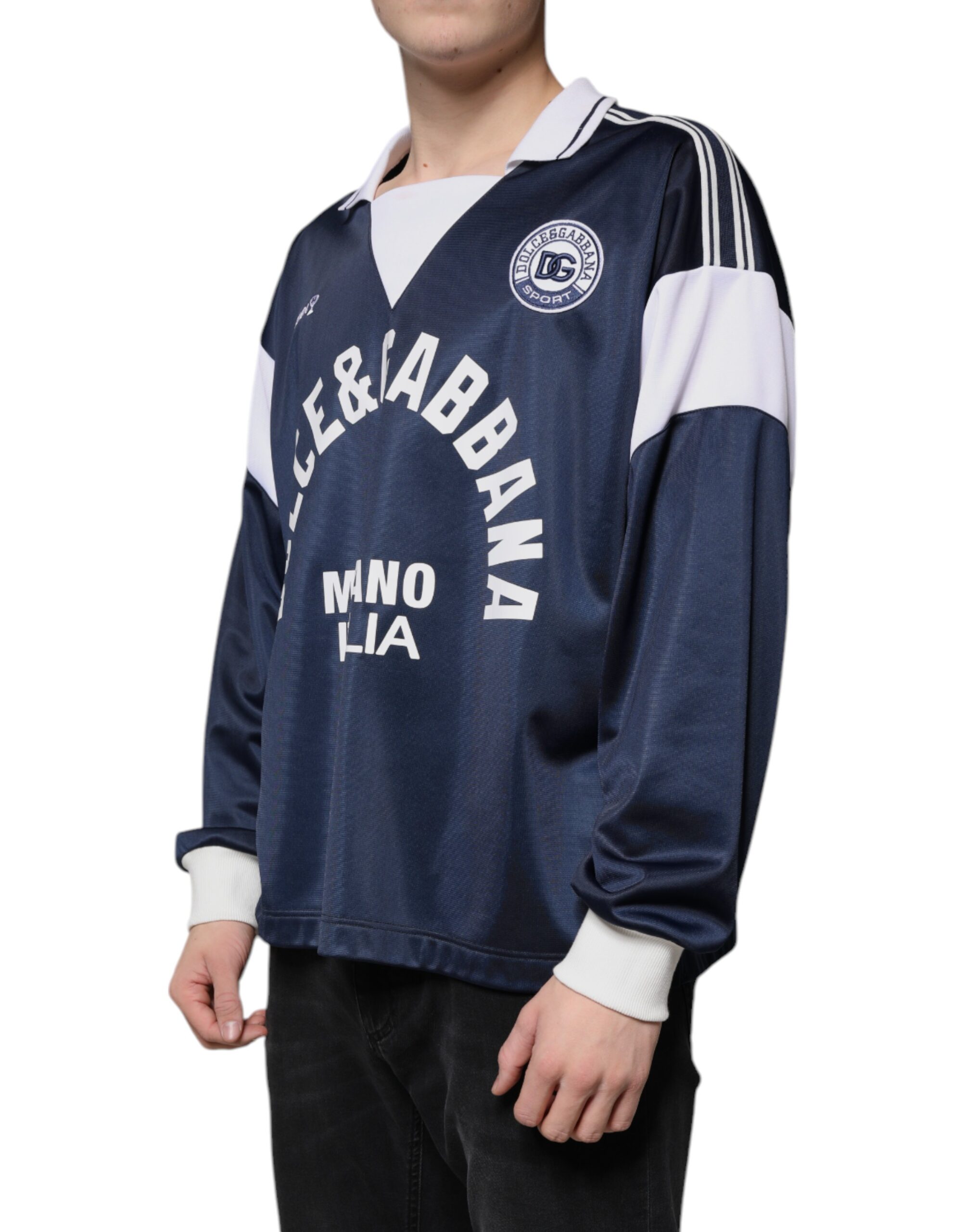 Dolce & Gabbana Blue White Milano Long Sleeve Jersey T-shirt - Image 3