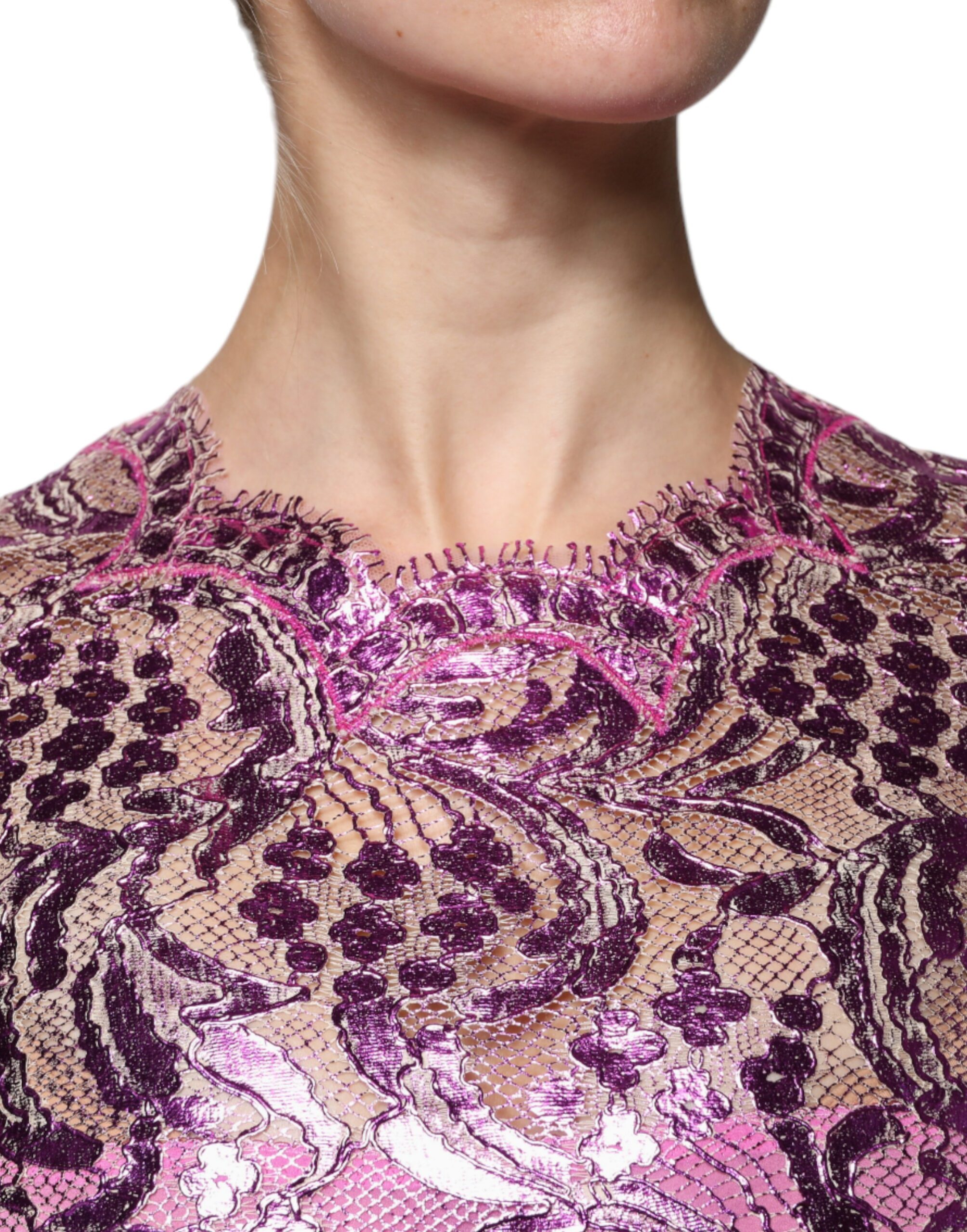 Dolce & Gabbana Metallic Fuchsia Floral Sheath Mini Dress - Image 5