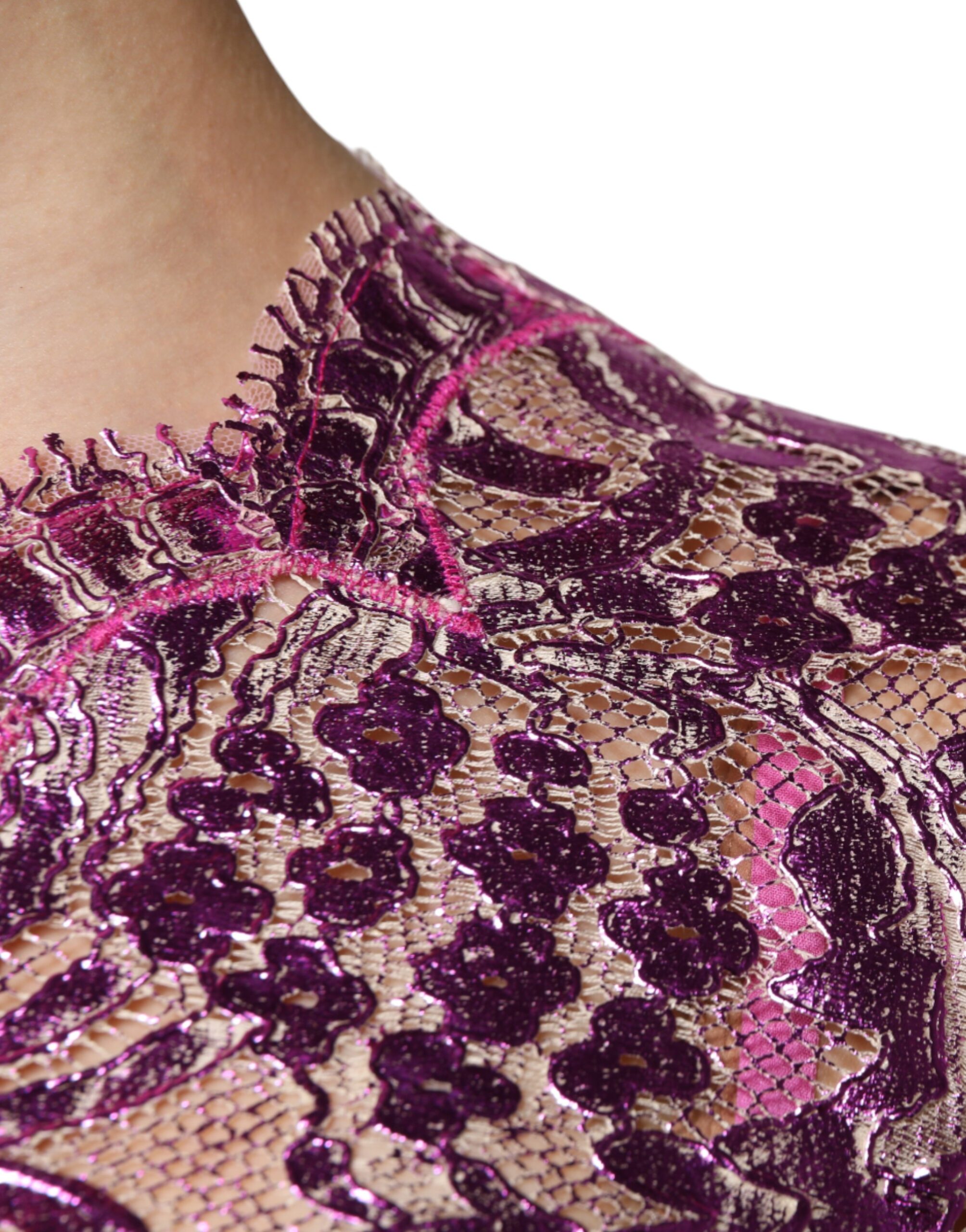 Dolce & Gabbana Metallic Fuchsia Floral Sheath Mini Dress - Image 6