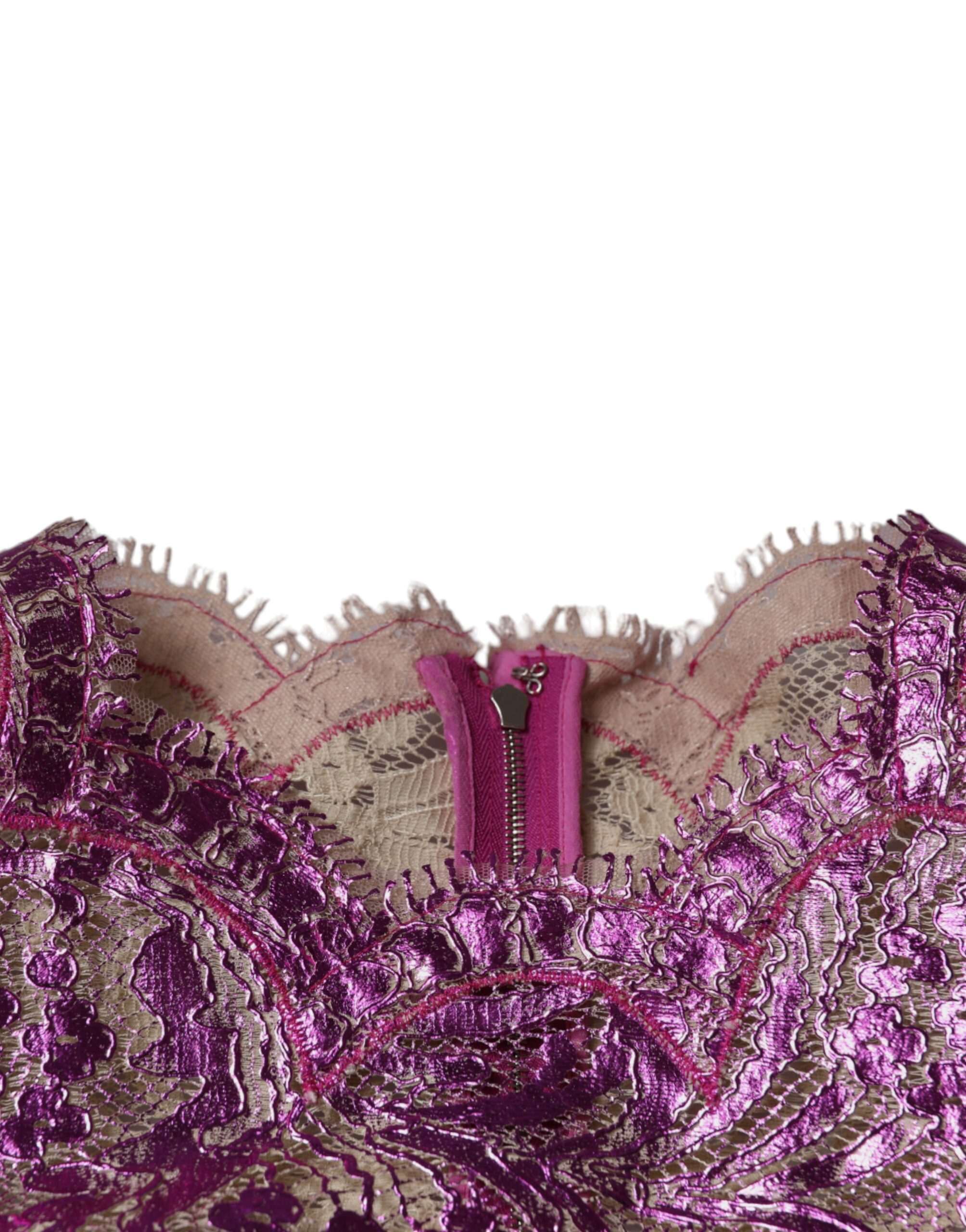 Dolce & Gabbana Metallic Fuchsia Floral Sheath Mini Dress - Image 7