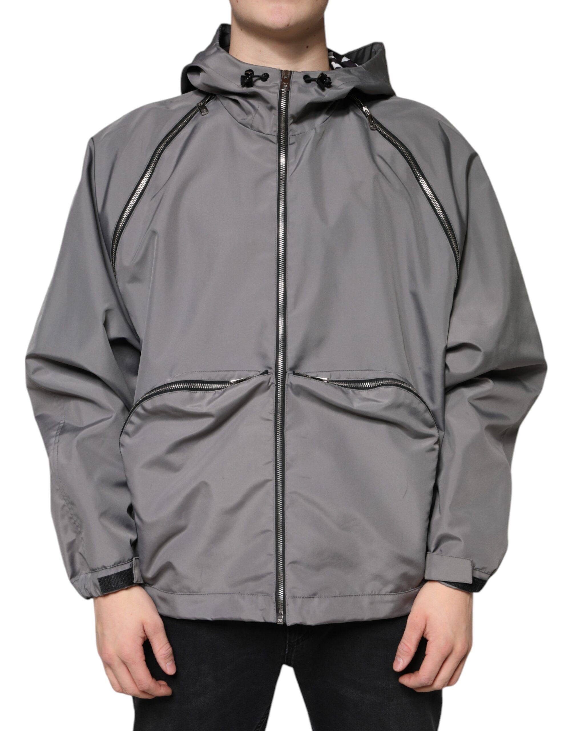 Dolce & Gabbana Gray Polyester Hooded Men Full Zip Jacket - Image 2