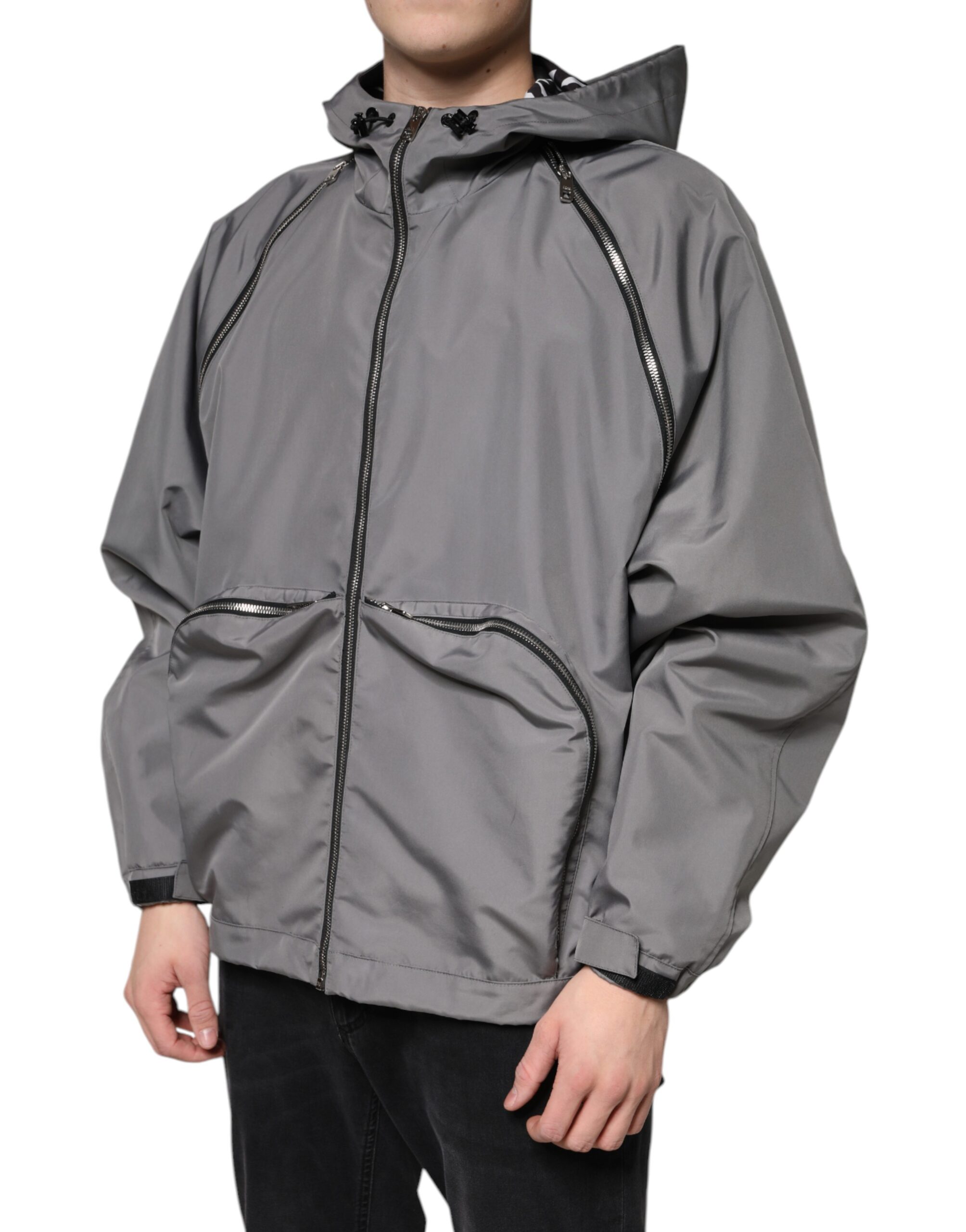 Dolce & Gabbana Gray Polyester Hooded Men Full Zip Jacket - Image 3