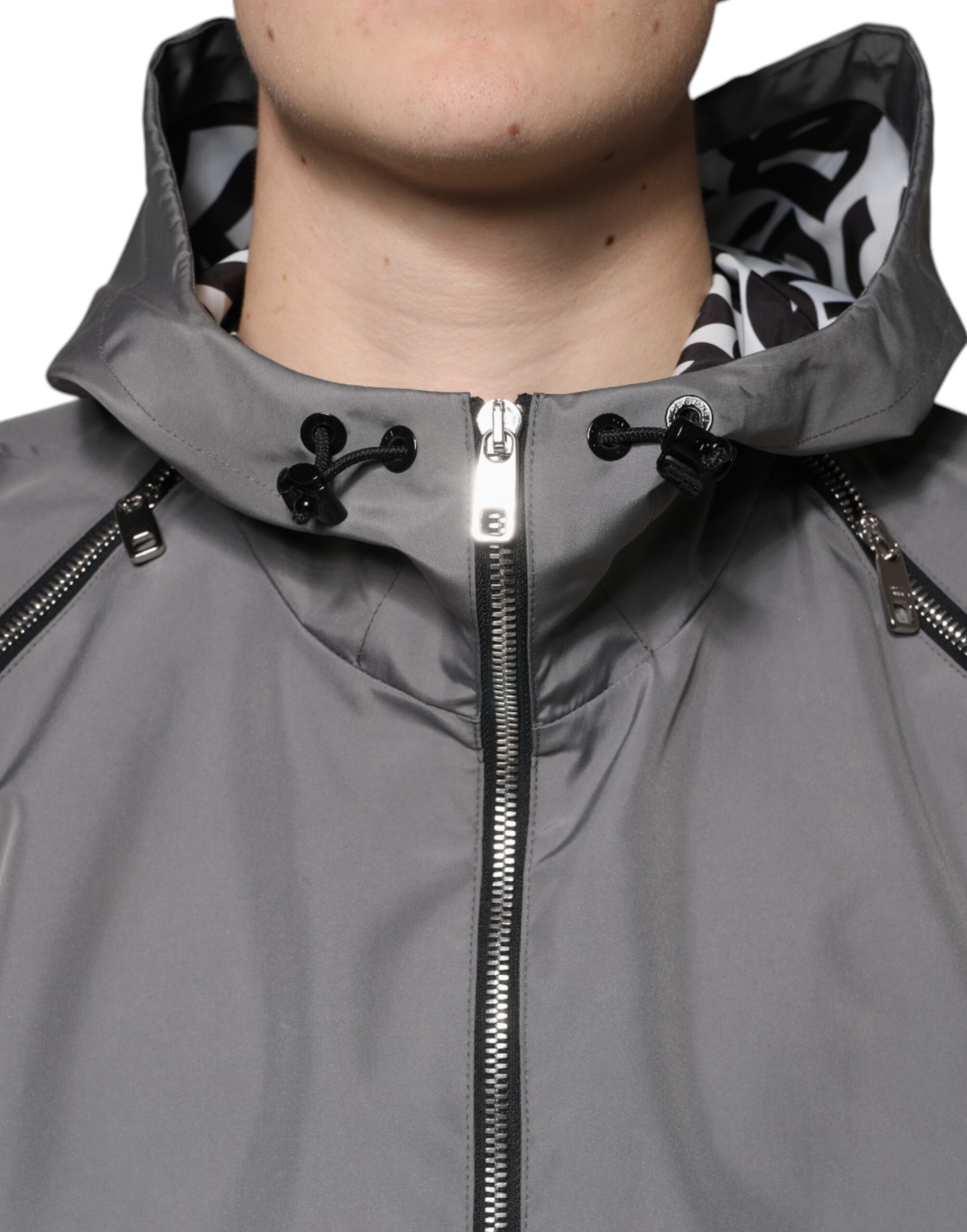 Dolce & Gabbana Gray Polyester Hooded Men Full Zip Jacket - Image 5