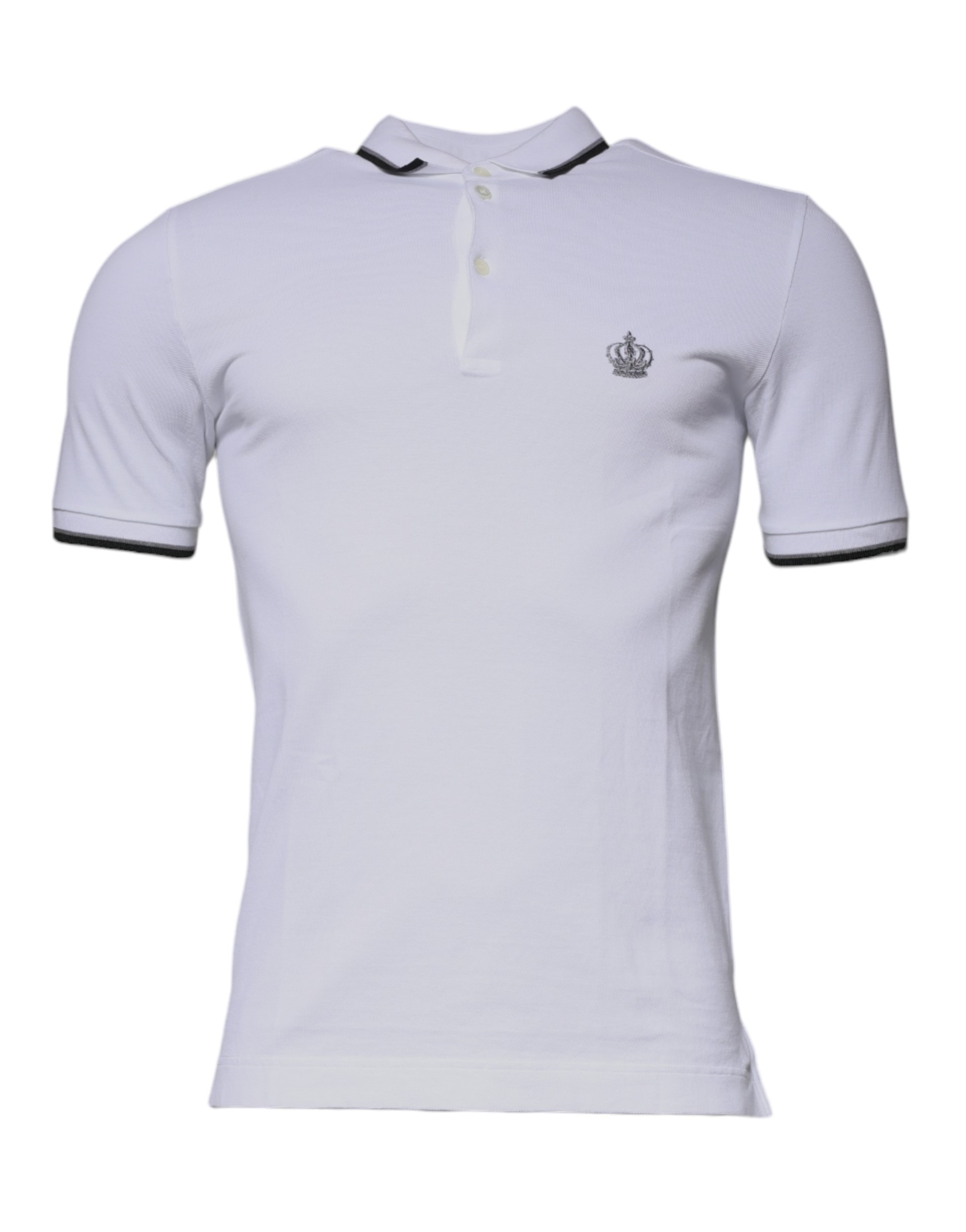 Dolce & Gabbana White Cotton Crown Collared Polo T-shirt - Image 2