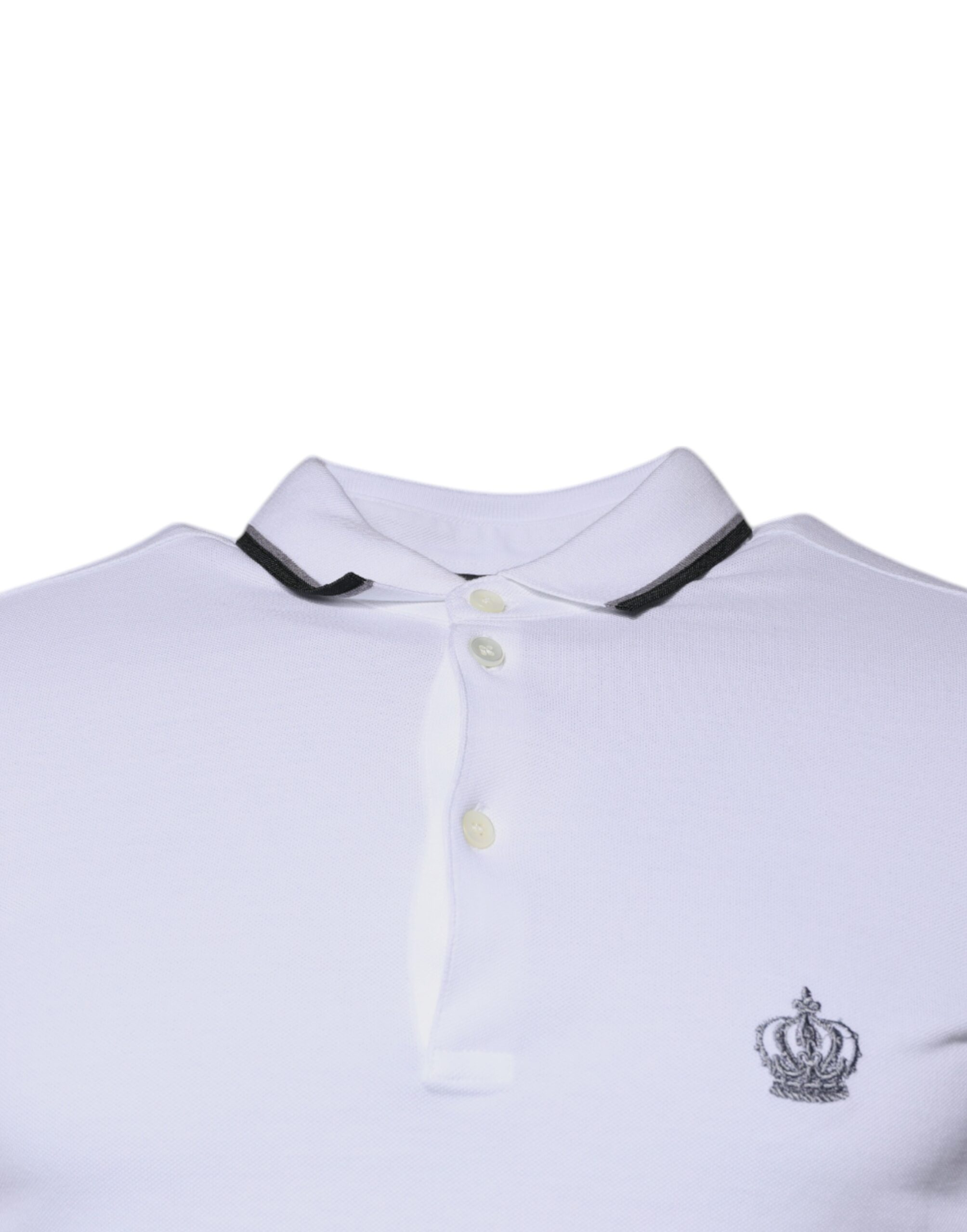 Dolce & Gabbana White Cotton Crown Collared Polo T-shirt - Image 3